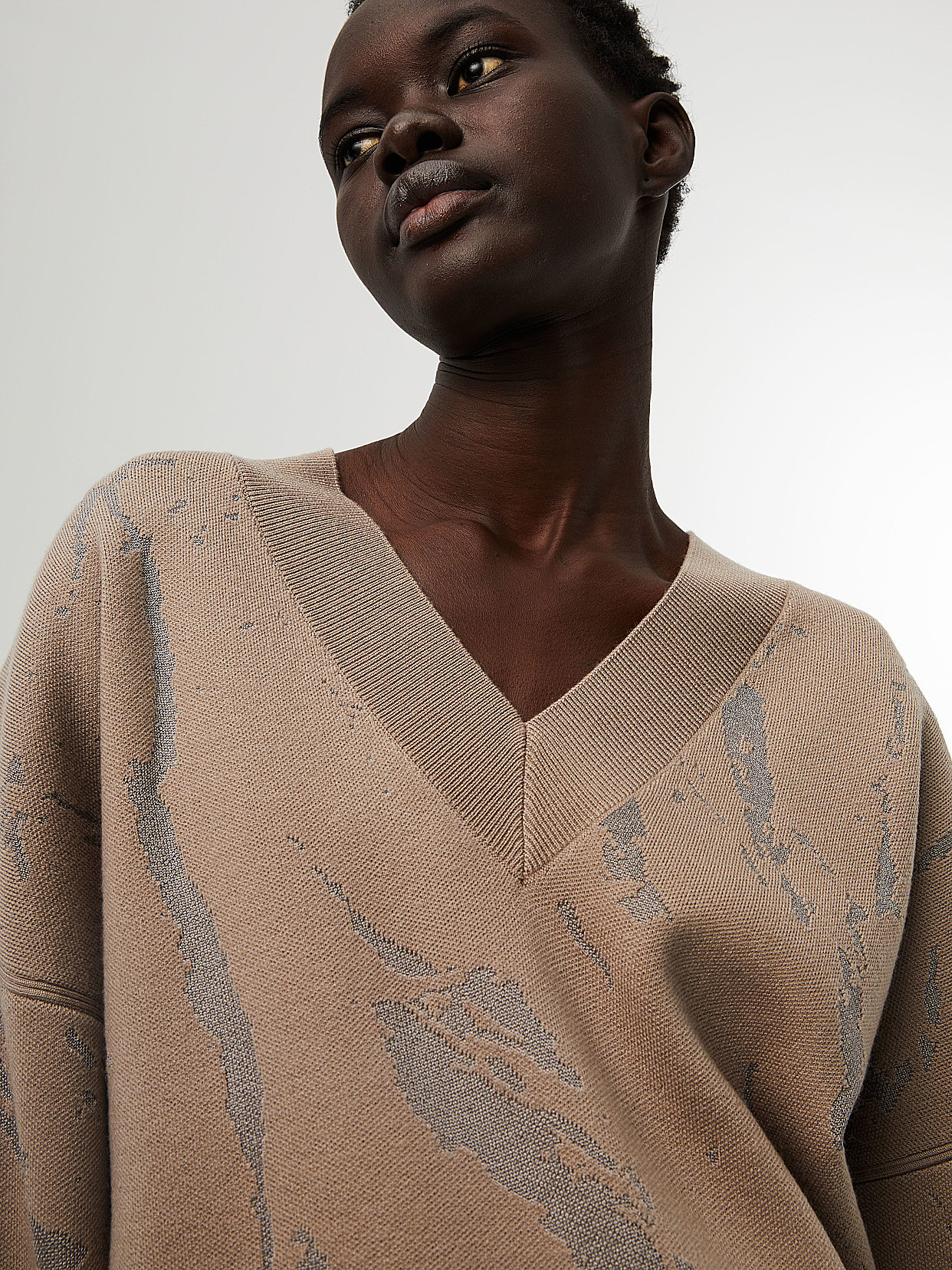 Marble Jacquard Knit V-Neck Sweater, FEMES V1.Y7.02
