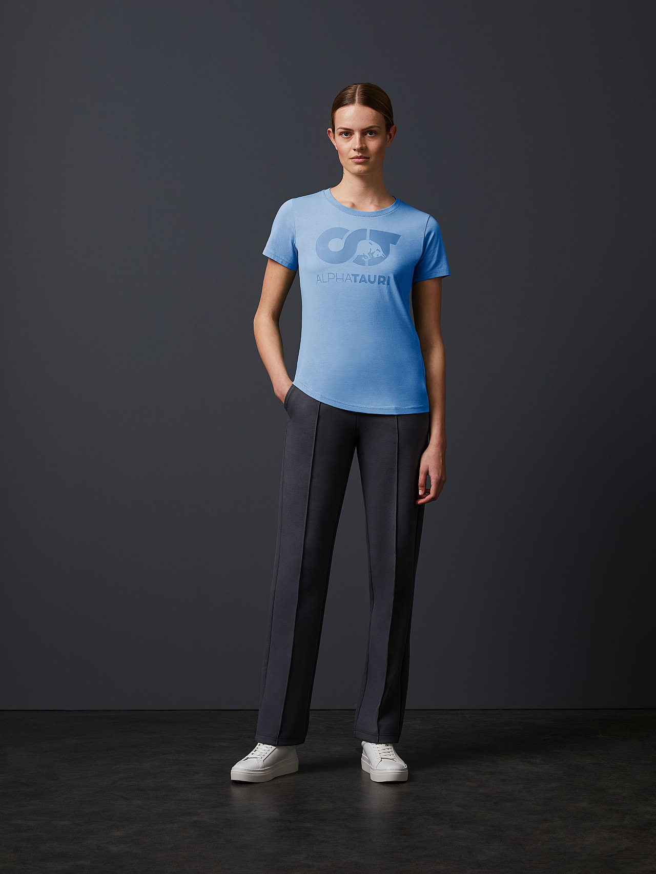 AlphaTauri | JERU V3.Y6.02 | Signature Logo T-Shirt in Medium Blue for Women AlphaTauri | JERU V3.Y6.02 | Signature Logo T-Shirt in Medium Blue for Women