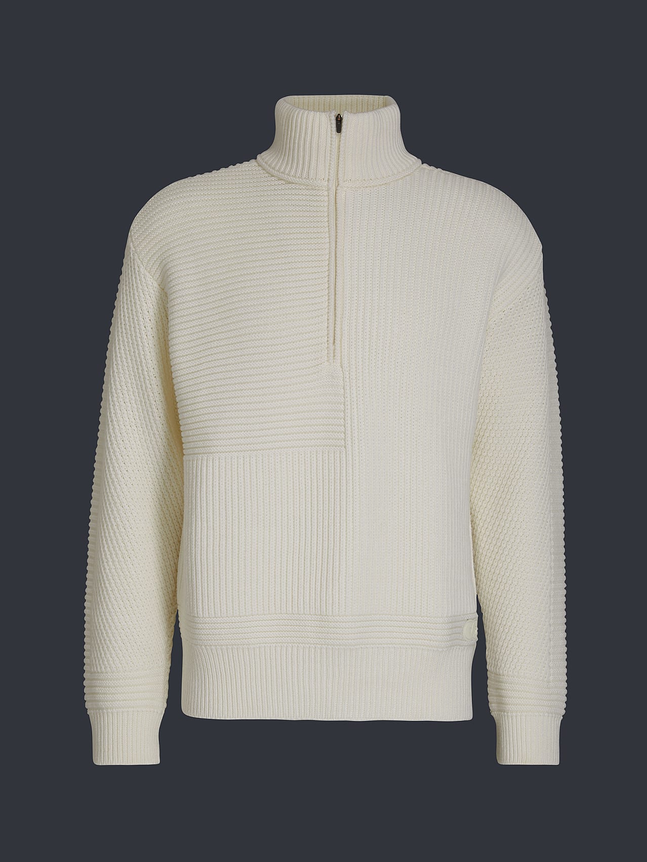 AlphaTauri | FAAMN V1.Y5.02 | Chunky Knit Merino-Wool Half-Zip in Off White for Men AlphaTauri | FAAMN V1.Y5.02 | Chunky Knit Merino-Wool Half-Zip in Off White for Men
