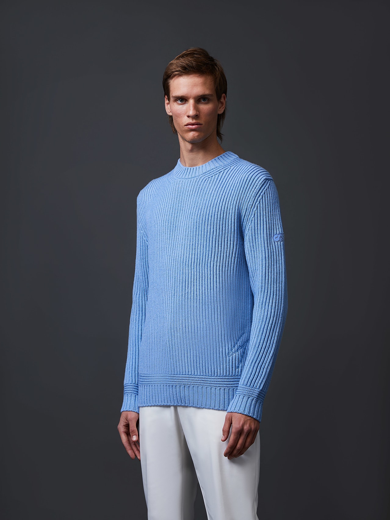 AlphaTauri | FAAME Pierre Gasly C2.03 | Jersey de punto grueso en lana merino con cuello redondo in Azul Medio for Hombre AlphaTauri | FAAME Pierre Gasly C2.03 | Jersey de punto grueso en lana merino con cuello redondo in Azul Medio for Hombre