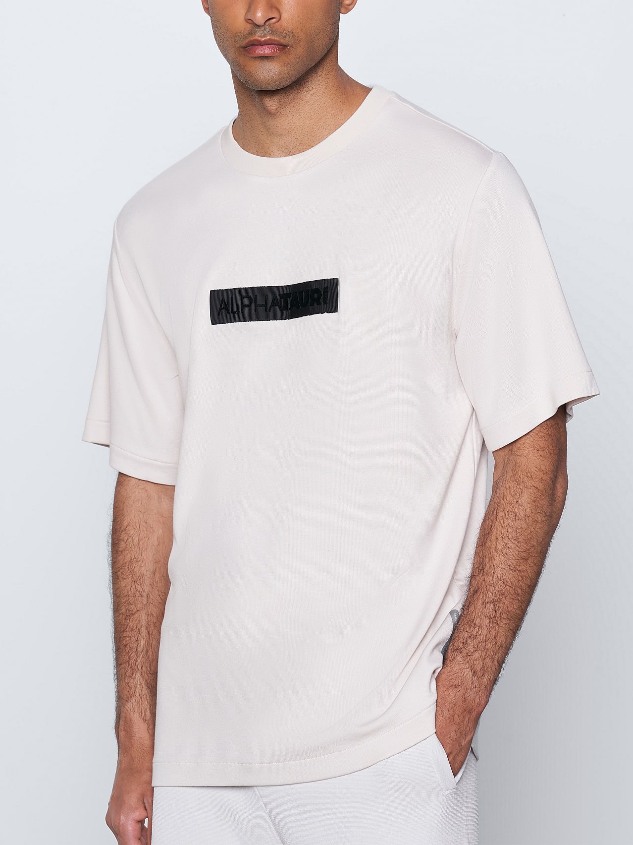 AlphaTauri | JOVEA V1.Y6.01 | T-shirt Filagen® épais avec bande logo in Blanc Cassé for Homme AlphaTauri | JOVEA V1.Y6.01 | T-shirt Filagen® épais avec bande logo in Blanc Cassé for Homme