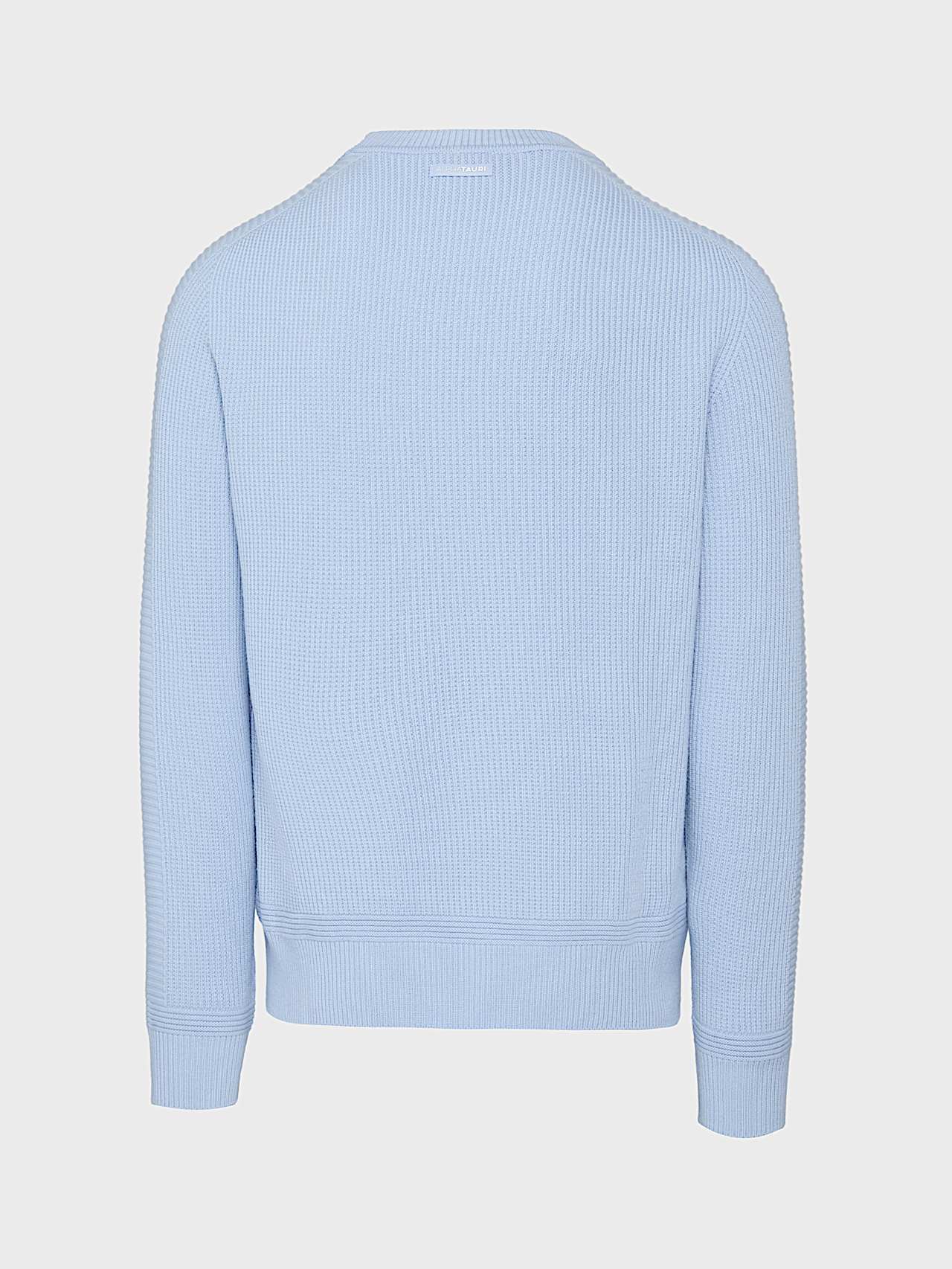 AlphaTauri | FOX V1.Y9.02 | Seamless Chunky 3D Knit Crewneck Sweater in Sky Blue for Men