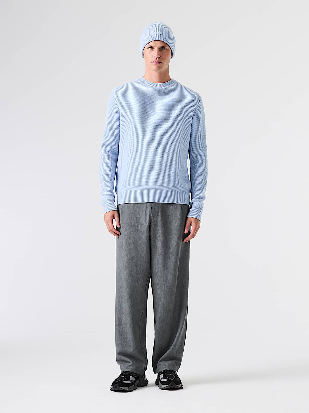 AlphaTauri | FOX V1.Y9.02 | Seamless Chunky 3D Knit Crewneck Sweater in Sky Blue for Men