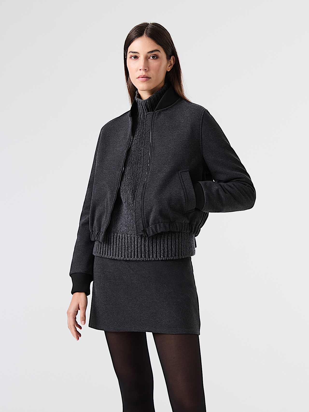 AlphaTauri | OAK V1.Y9.02 | Cotton-blend Bomber Jacket in Dark Grey Melange for Women