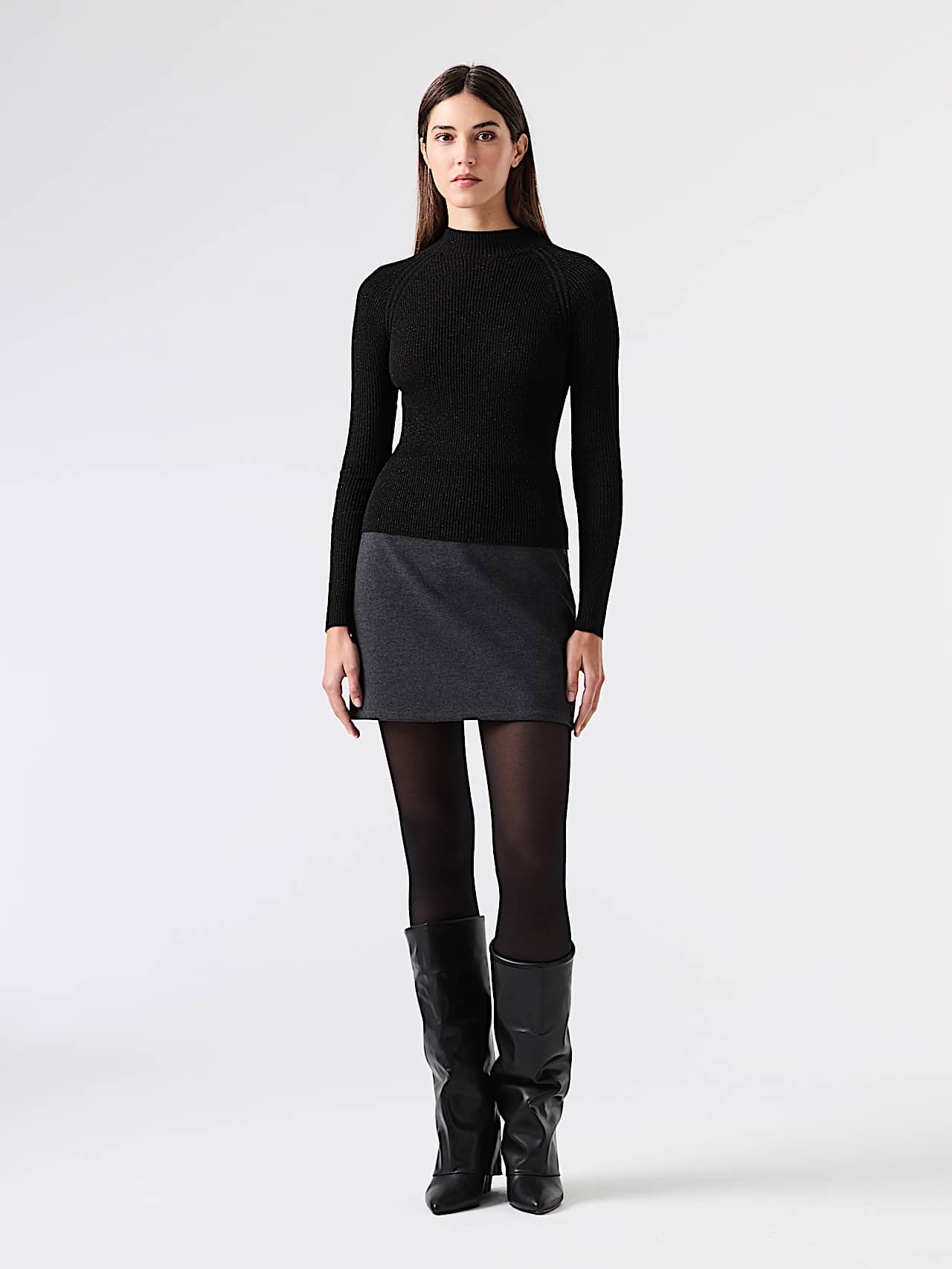 AlphaTauri | FLORA V1.Y9.02 | 3D-Strick Pullover mit Stehkragen und Metallic-Garn in Black für Damen