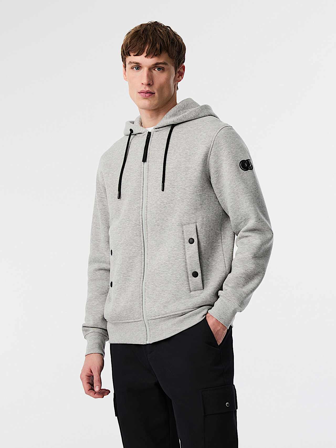 AlphaTauri | SHENO V2.Y8.02 | Signature Logo Hooded Sweat Jacket in Heather Grey for Hombre AlphaTauri | SHENO V2.Y8.02 | Signature Logo Hooded Sweat Jacket in Heather Grey for Hombre