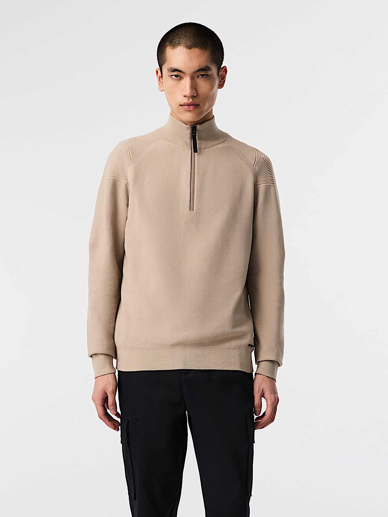 AlphaTauri | FROST V1.Y9.02 | Sweat-shirt à demi-fermeture zippée sans couture en maille 3D in Silver Beige for Homme