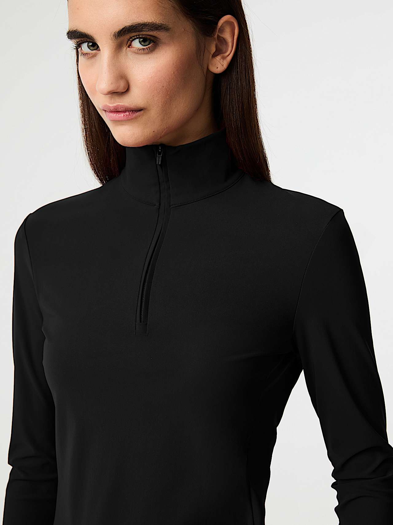 AlphaTauri | SHARD V1.Y9.02 | Langarmshirt aus Power Stretch Jersey mit halbem Reißverschluss in Black für Damen