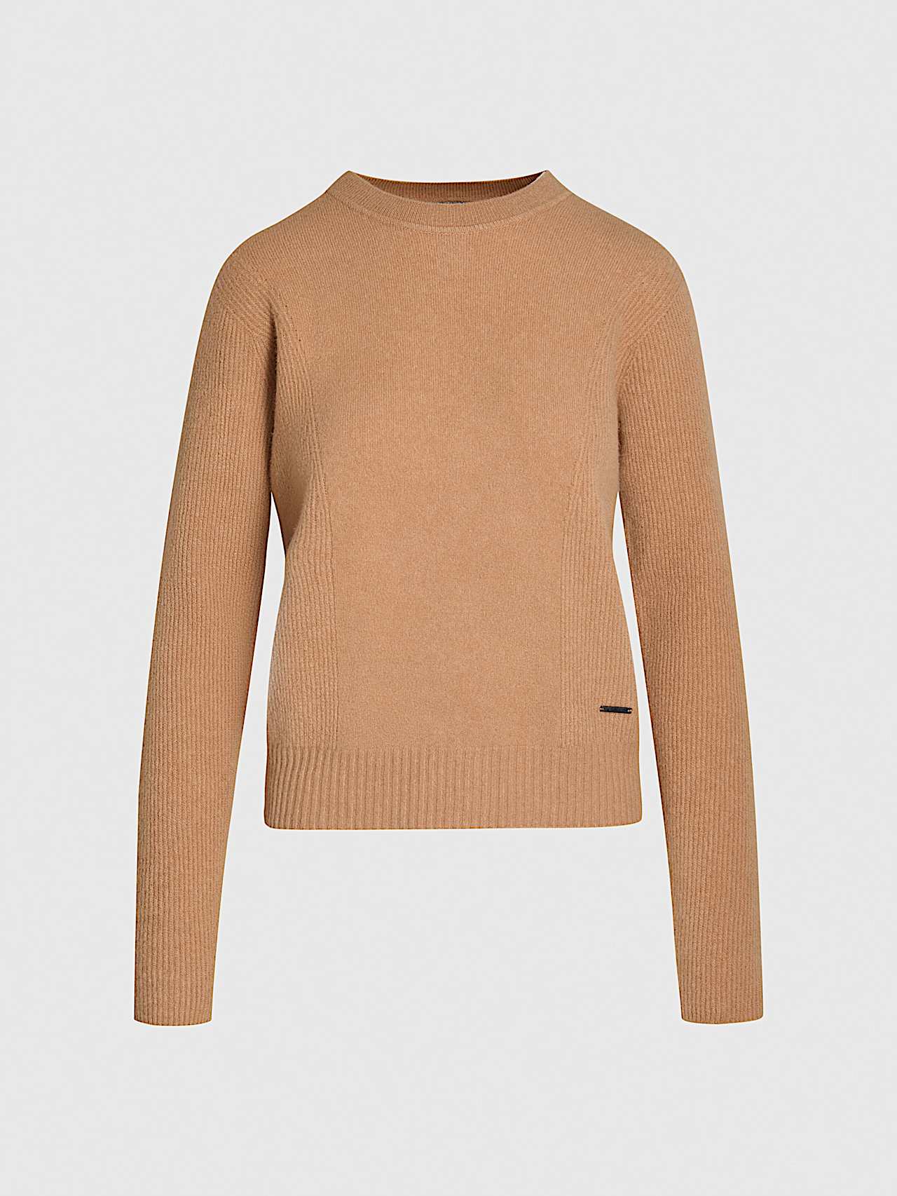 AlphaTauri | FAAMO V1.Y9.02 | Seamless 3D Knit Crewneck Sweater in Camel for Mujer AlphaTauri | FAAMO V1.Y9.02 | Seamless 3D Knit Crewneck Sweater in Camel for Mujer