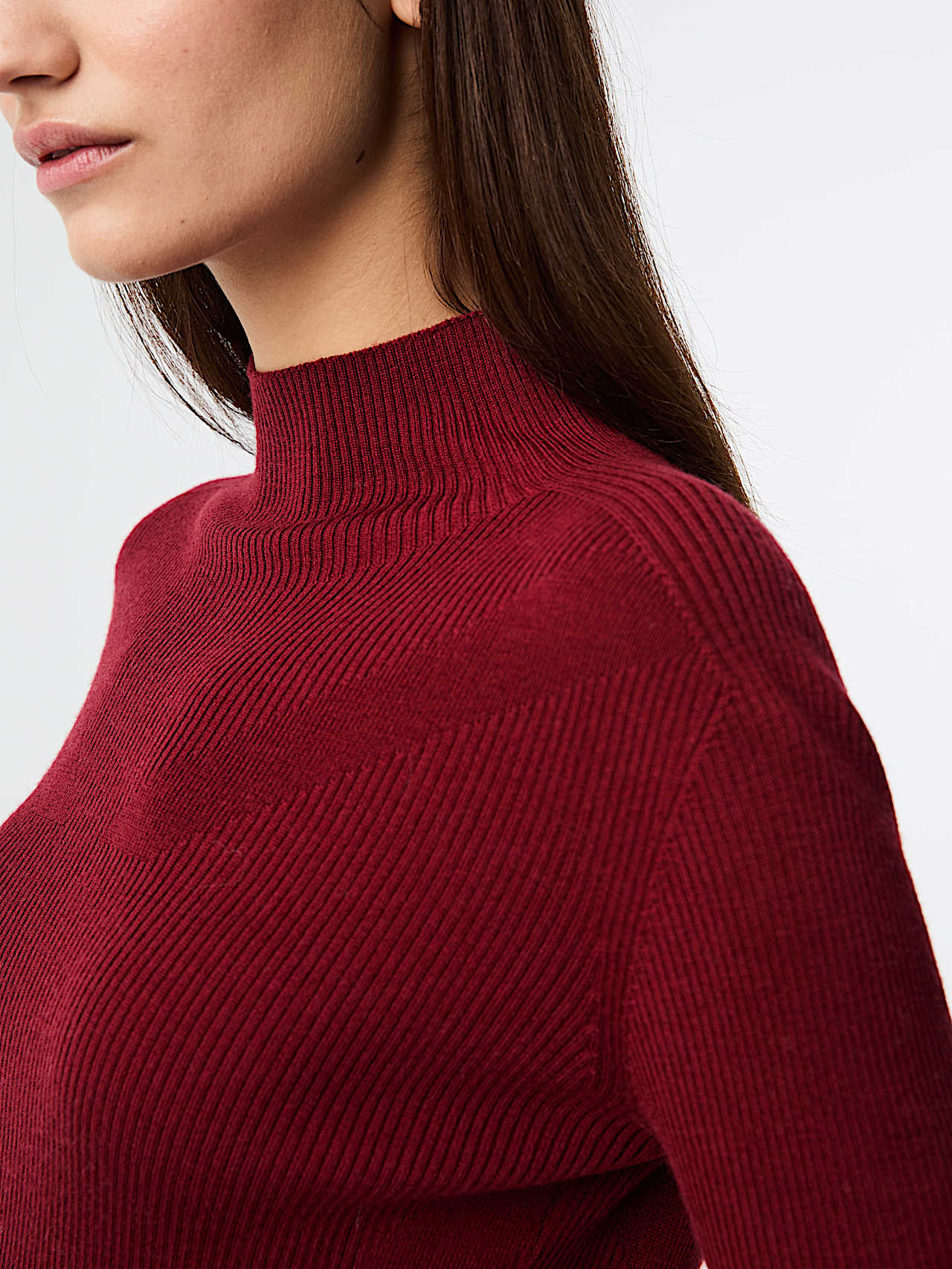 AlphaTauri | FRACT V1.Y9.02 | Seamless 3D Knit Wool Turtleneck Sweater in Dark Berry for Mujer AlphaTauri | FRACT V1.Y9.02 | Seamless 3D Knit Wool Turtleneck Sweater in Dark Berry for Mujer