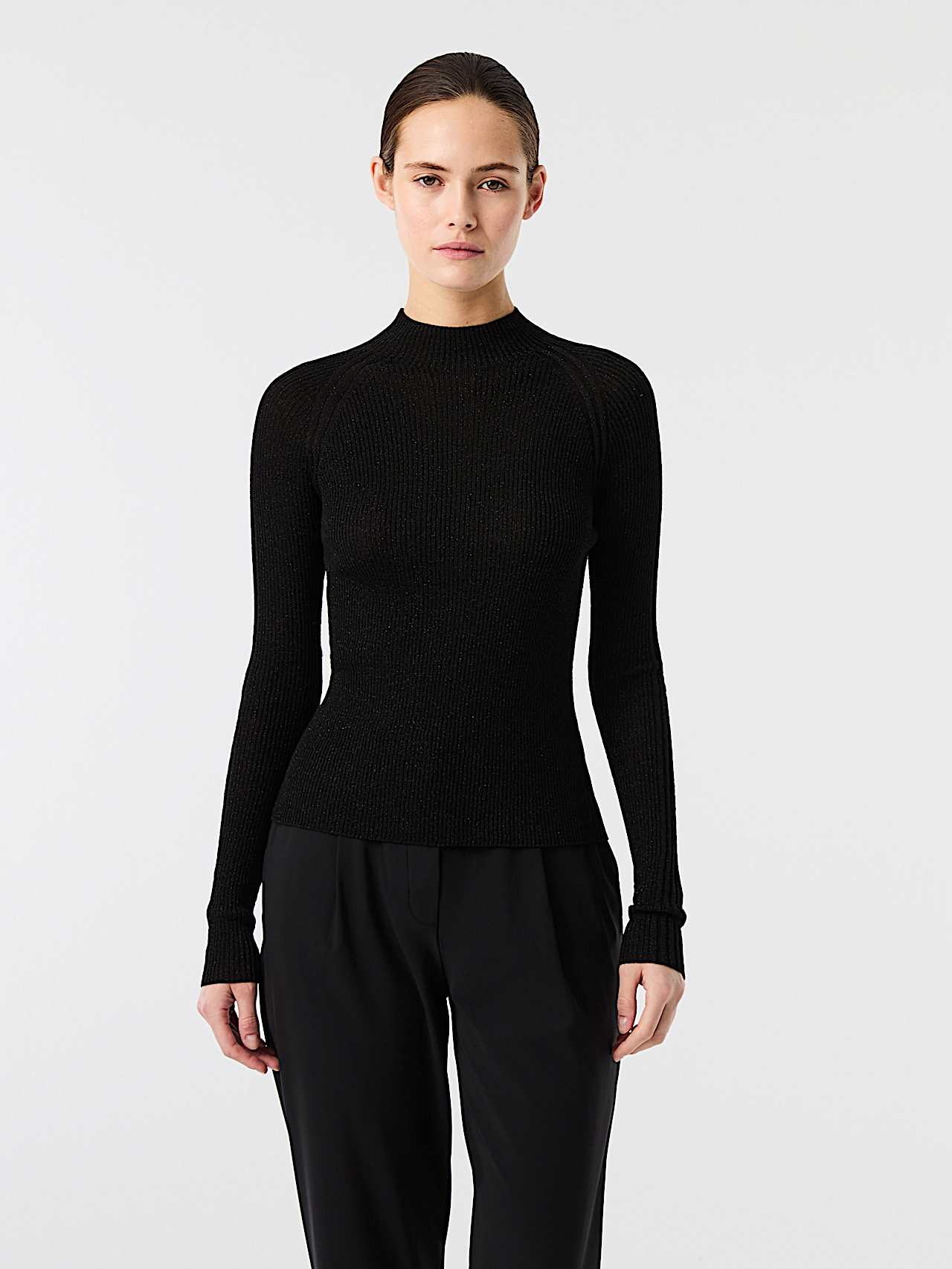 AlphaTauri | FLORA V1.Y9.02 | Sweat-shirt à col cheminée en maille 3D avec fil métallisé in Black for Femme