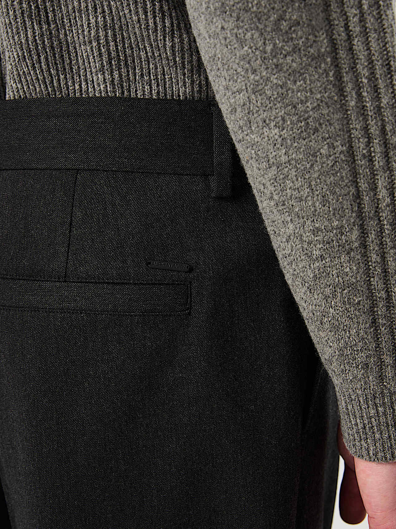 AlphaTauri | PERVAL V1.Y10.02 | Wide Leg Wool Trousers in Dark Grey Melange for Hombre