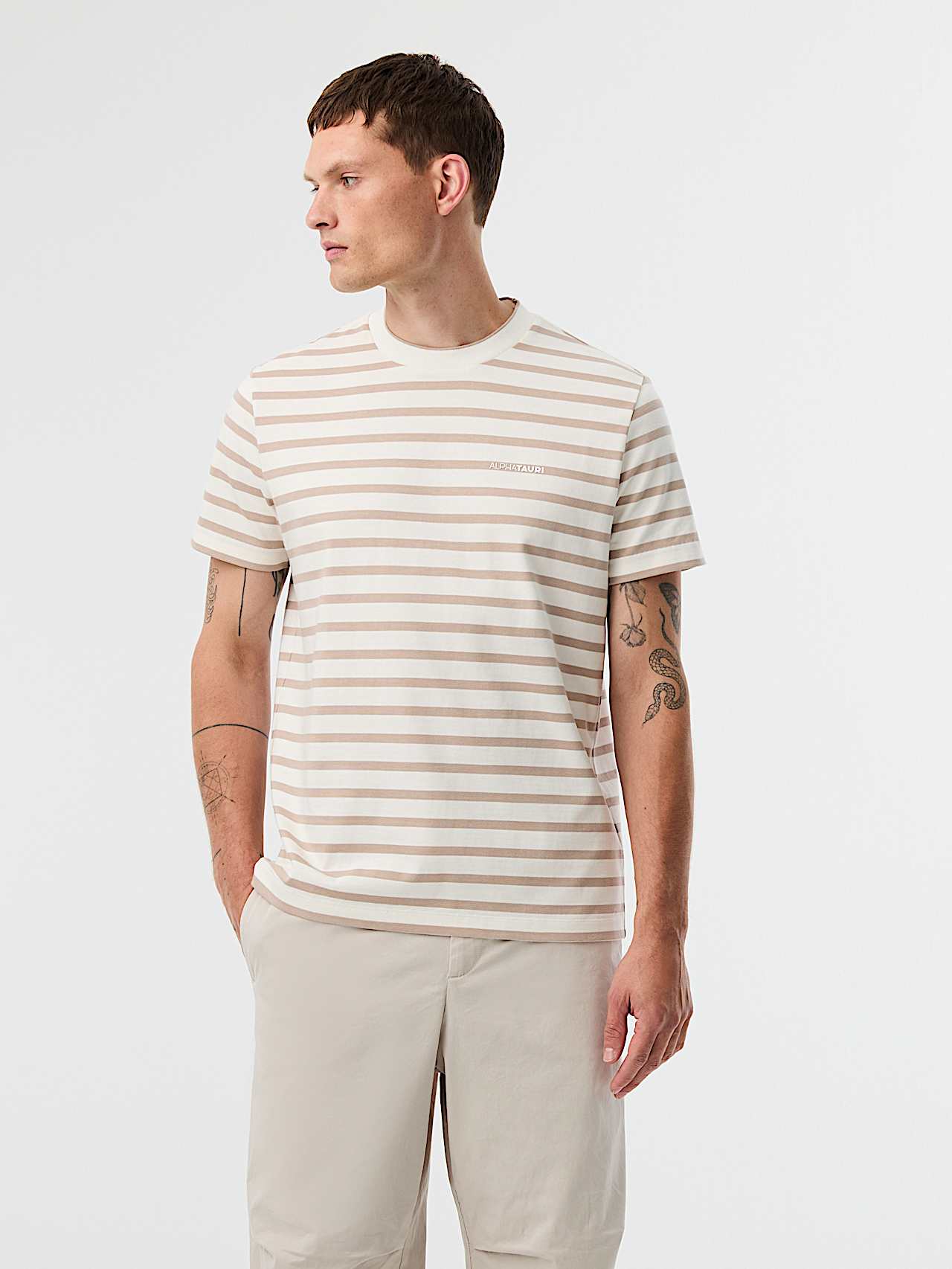 AlphaTauri | JIRO V1.Y10.01 | Striped T-Shirt with subtle Logo in White / Stone for Men