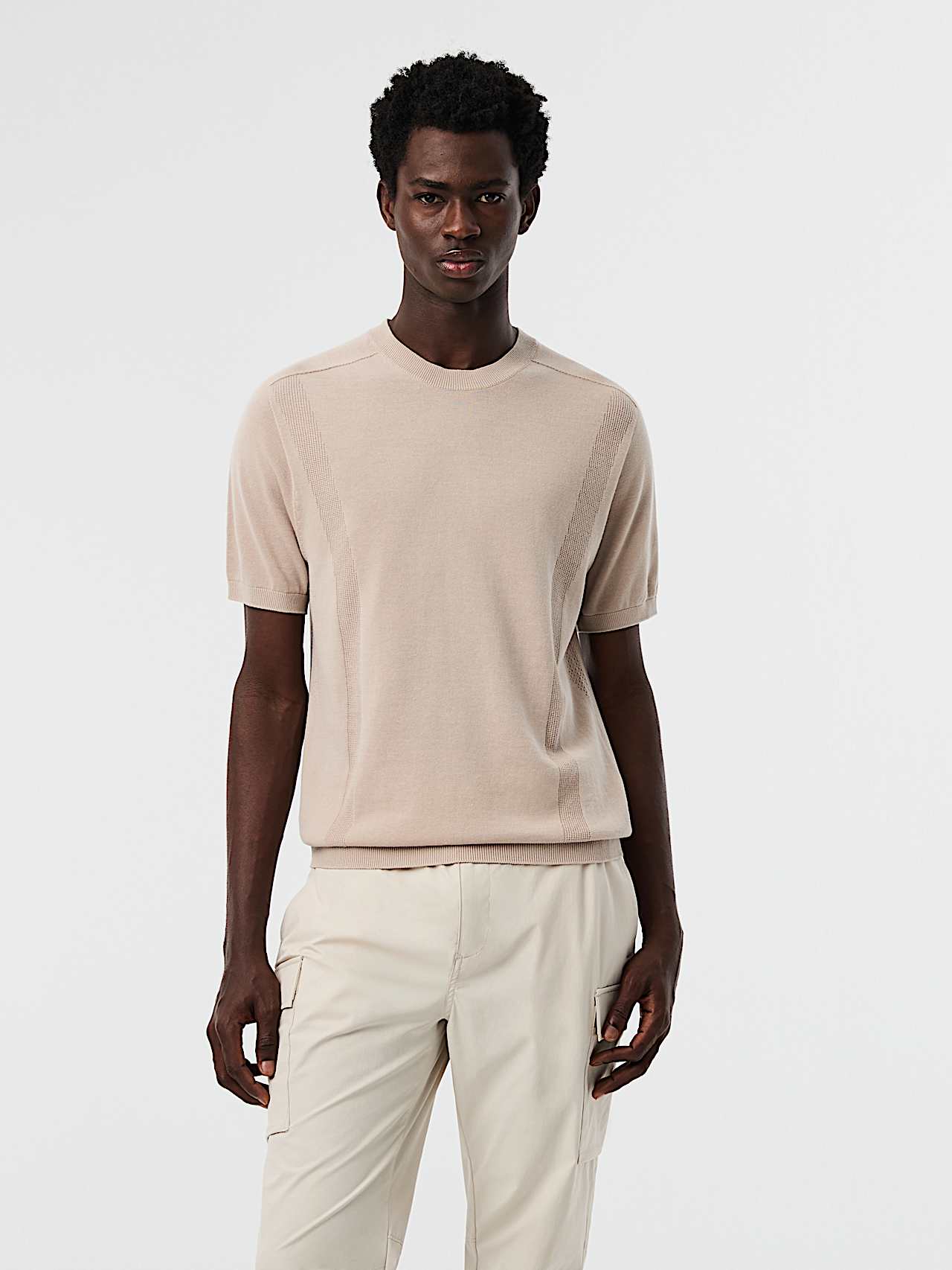 AlphaTauri | FINO V1.Y10.01 | 3D-Strick-T-Shirt aus Baumwoll-Leinen-Mix in Dune für Herren