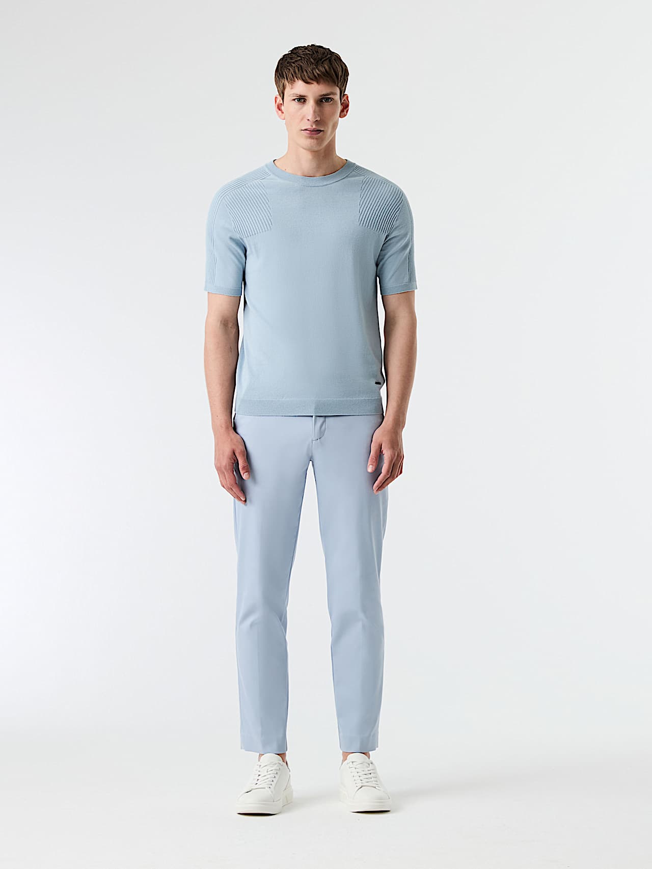 AlphaTauri | PADEN V2.Y9.01 | Pleated Stretch Cotton Trousers in Fog Blue for Men