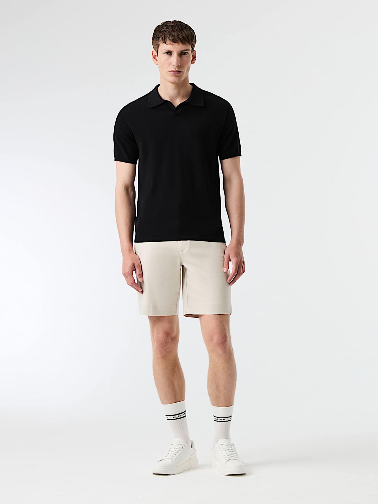 AlphaTauri | FASSA V1.Y9.01 | Seamless 3D Knit Linen-Cotton Polo-Shirt in Black for Men AlphaTauri | FASSA V1.Y9.01 | Seamless 3D Knit Linen-Cotton Polo-Shirt in Black for Men