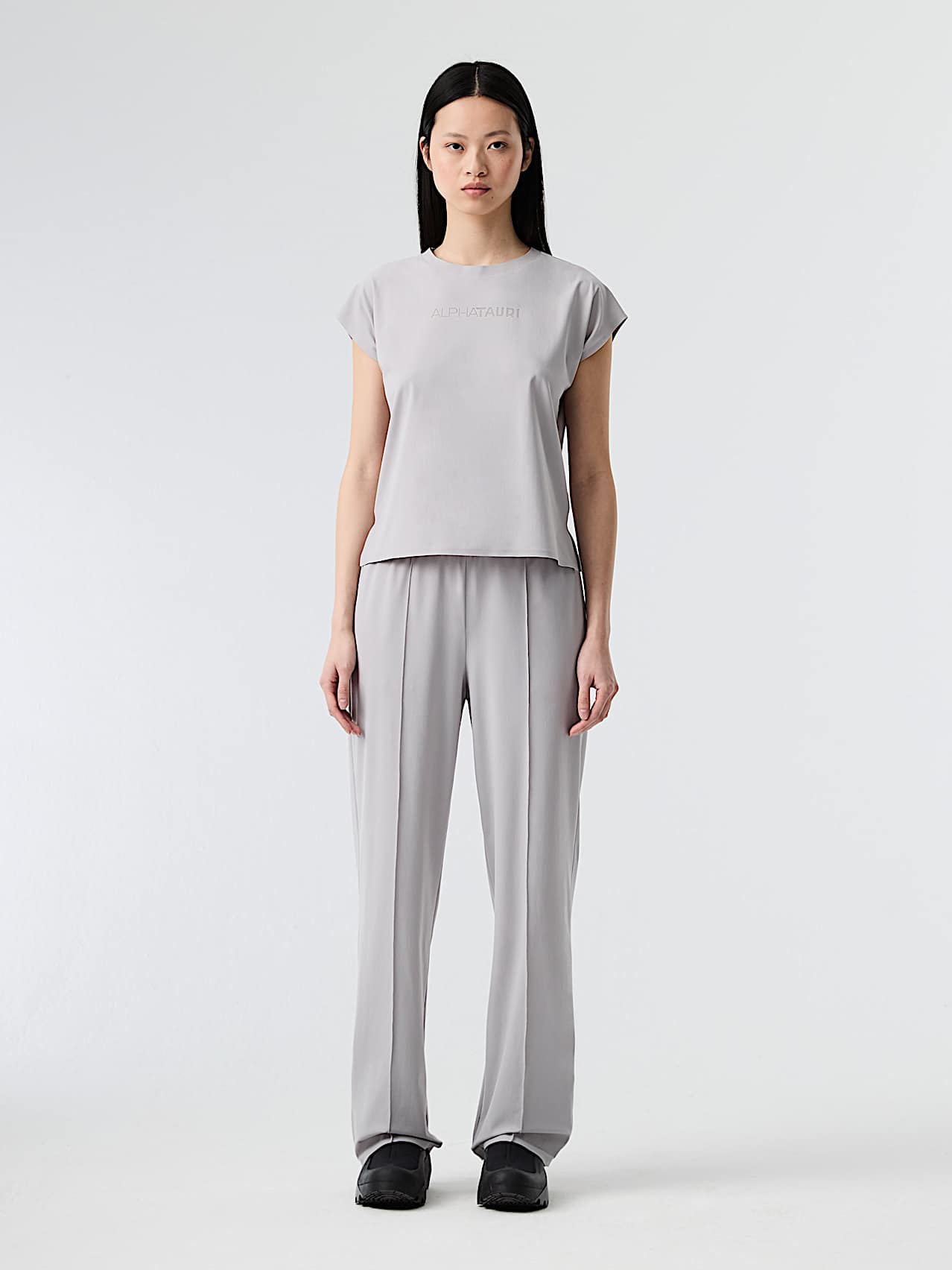 AlphaTauri | PINA V1.Y8.02 | Power Stretch Jersey Wide-Leg Trousers in Light Grey for Women