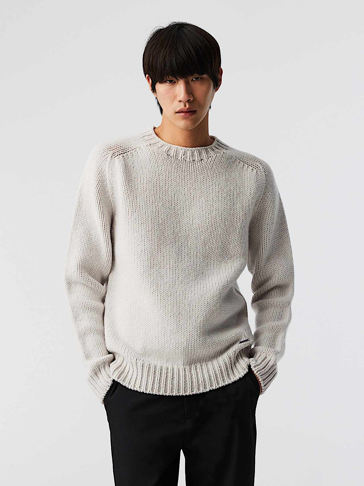 AlphaTauri | FINAW V1.Y8.02 | Nahtloser 3D-Grobstrickpullover mit Rundhalsausschnitt in Cremeweiß für Herren