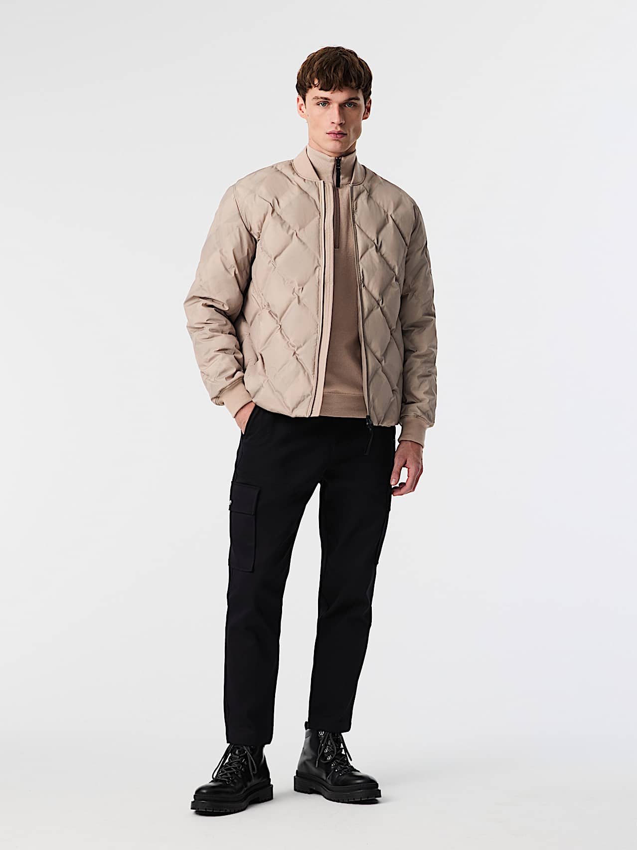 AlphaTauri | OCTAL V1.Y9.02 | Gesteppte PrimaLoft® Bomberjacke in Silver Beige für Herren