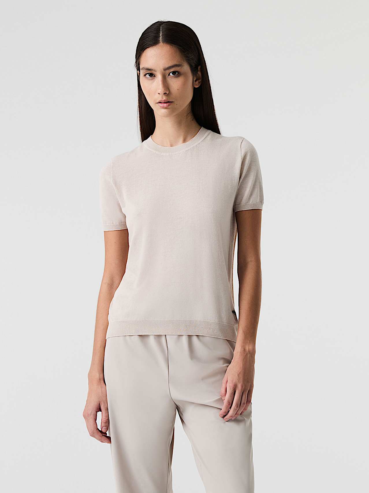 AlphaTauri | FANYA V1.Y9.01 | T-shirt in lino e cotone in maglia 3D senza cuciture in Stone for Donna