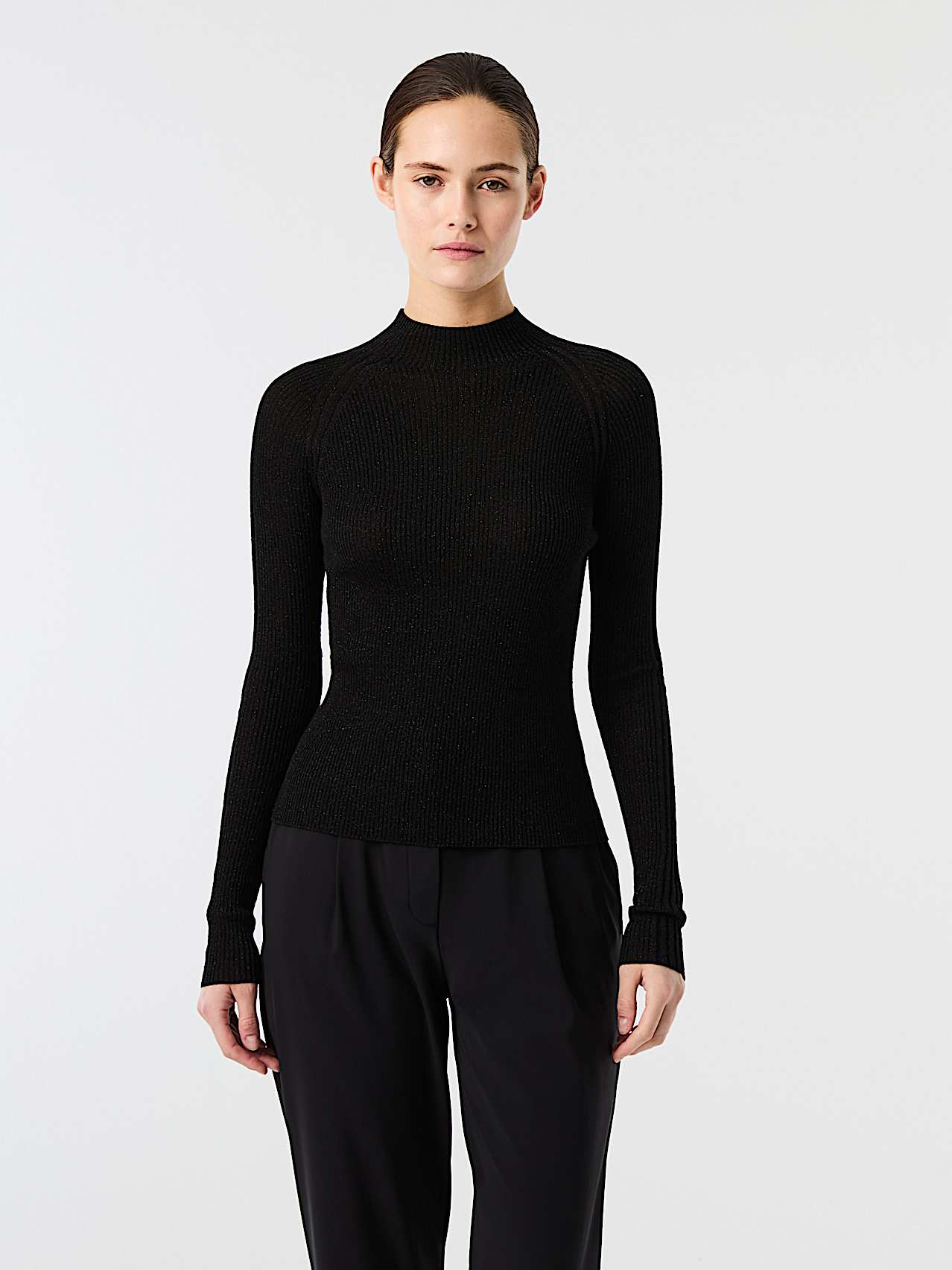 AlphaTauri | FLORA V1.Y9.02 | Sweat-shirt à col cheminée en maille 3D avec fil métallisé in Black for Femme