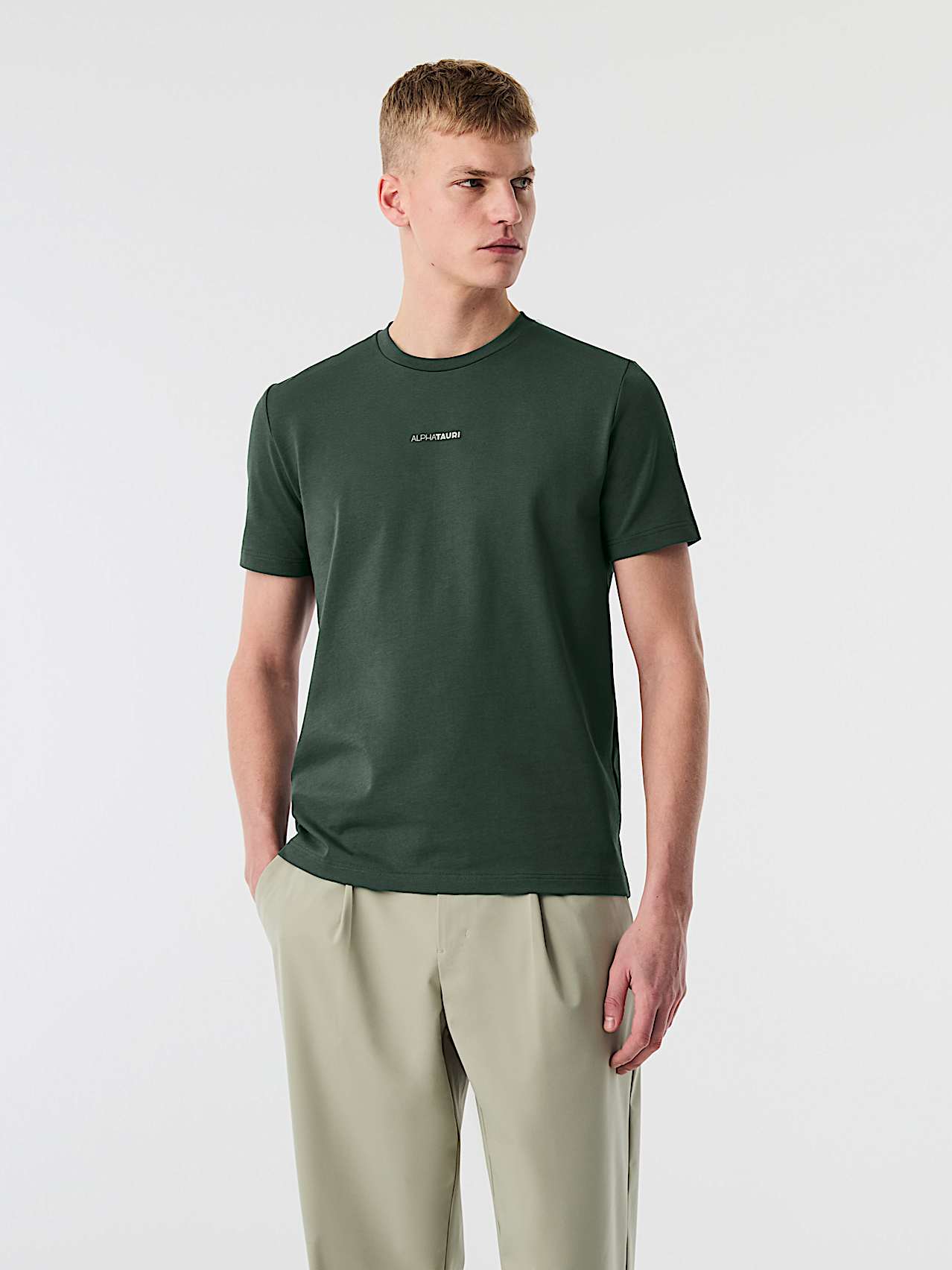 AlphaTauri | JOULON V1.Y10.02 | Organic Cotton T-Shirt with Logo Print in Dark Moss für Herren