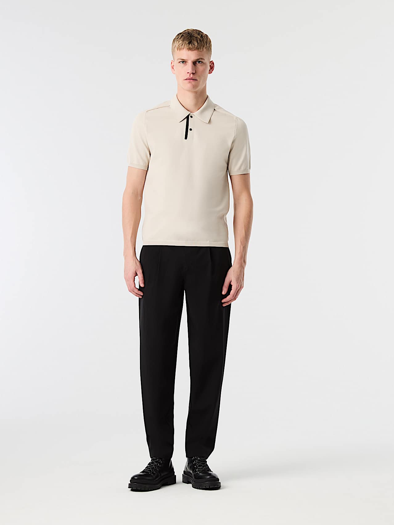 AlphaTauri | FLYON V1.Y10.02 | Knit Polo Shirt in Stone for Homme