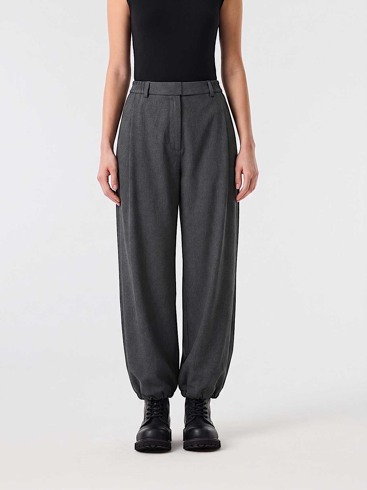 AlphaTauri | PAVONA V1.Y10.02 | Wool Tech Wide Leg Trousers in Dark Grey Melange for Women