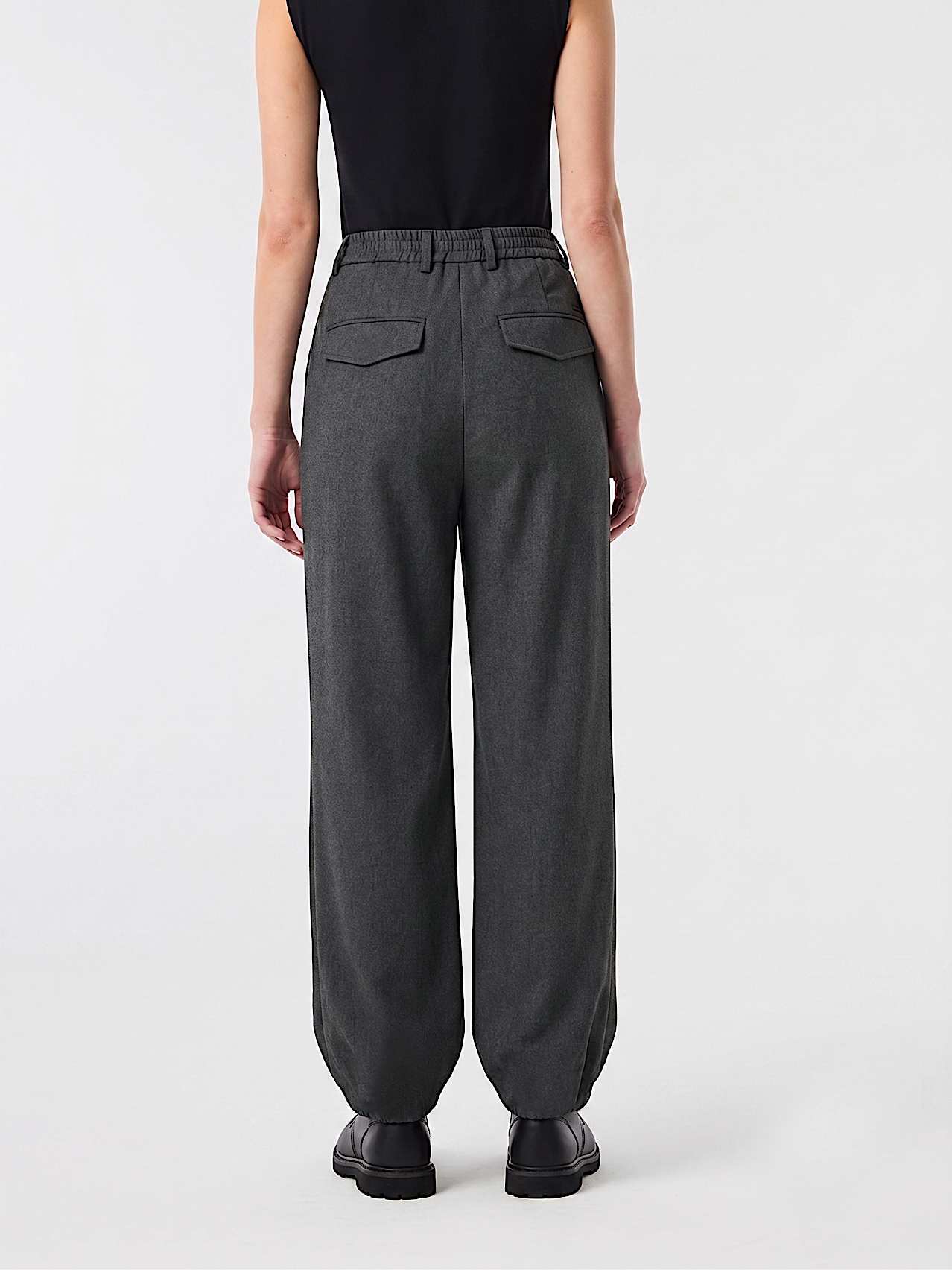AlphaTauri | PAVONA V1.Y10.02 | Wool Tech Wide Leg Trousers in Dark Grey Melange for Women