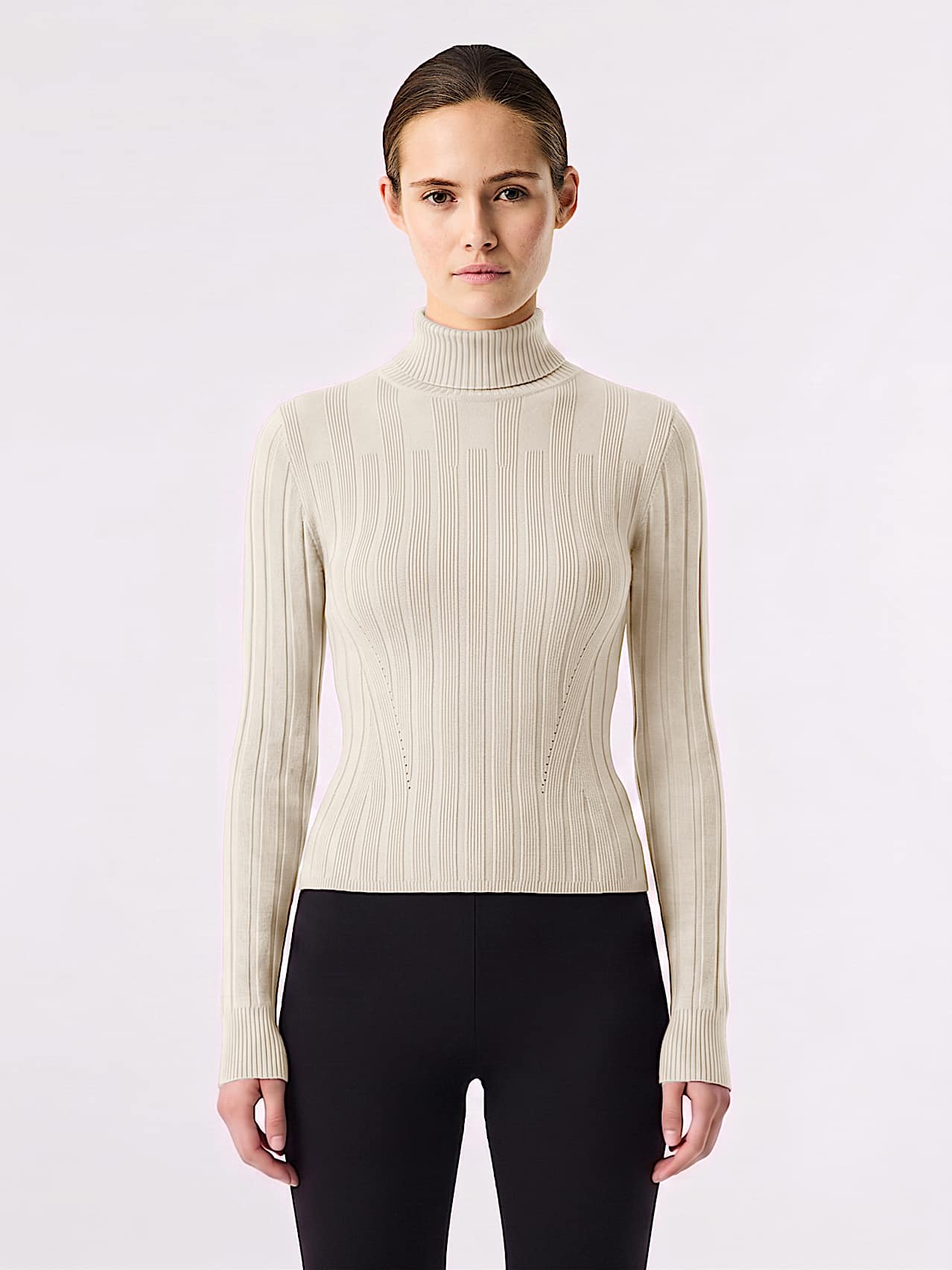 AlphaTauri | FEAPEL V1.Y10.02 | Turtleneck 3D Knit Sweater in Stone for Women