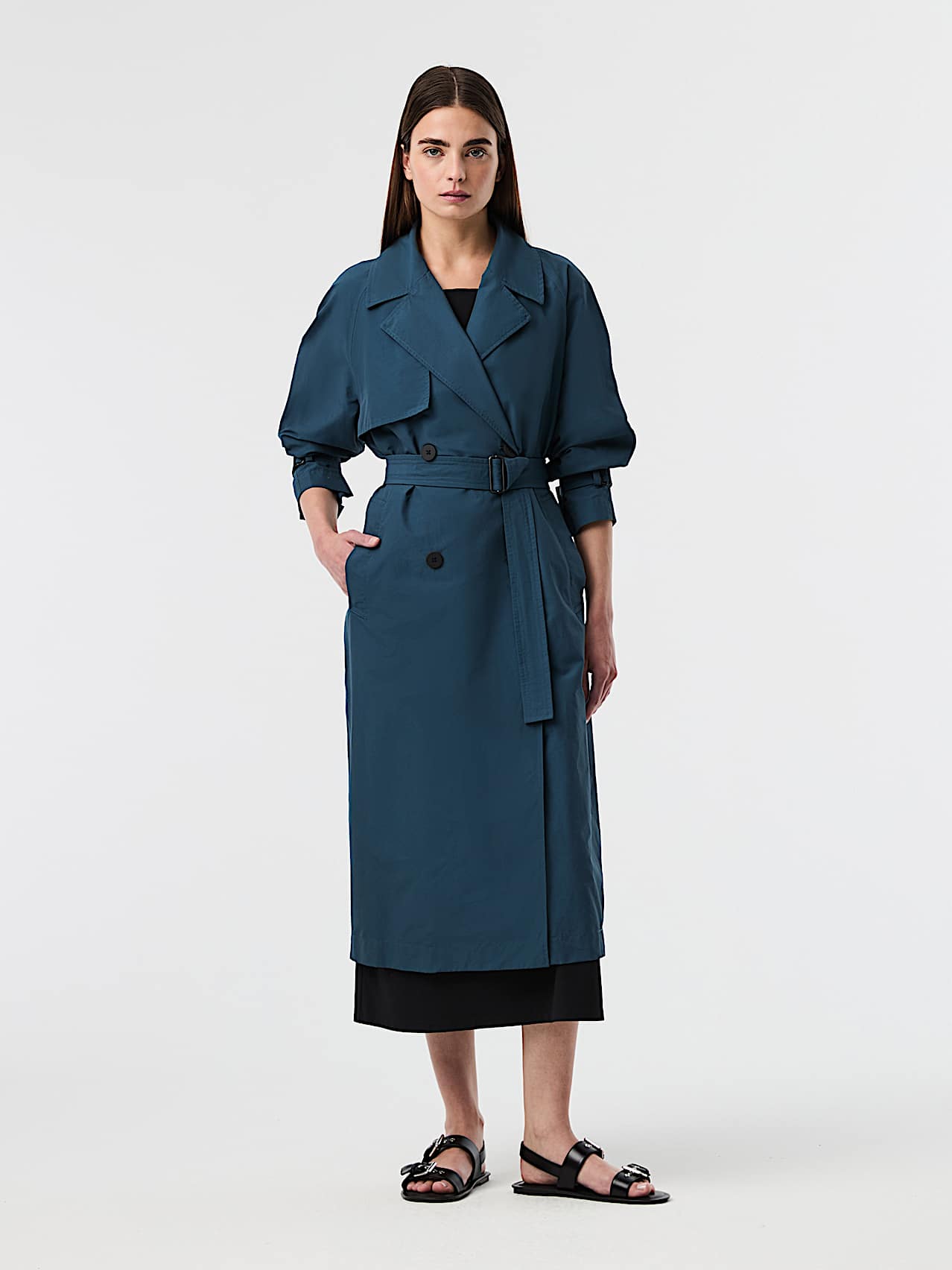 AlphaTauri | OLAV V1.Y10.01 | Trenchcoat mit zweireihiger Knopfleiste und Gürtel in Teal für Damen