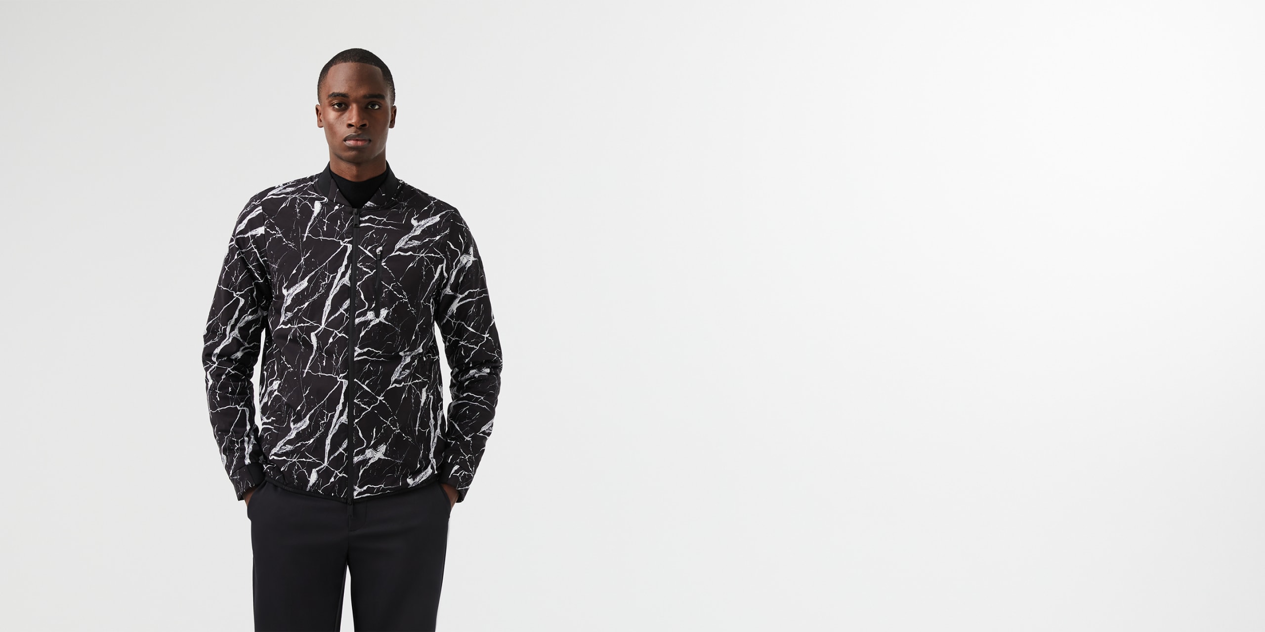 AlphaTauri | OPMAL V1.Y7.02 | PrimaLoft® Marble Print Jacket in Black / White for Men AlphaTauri | OPMAL V1.Y7.02 | PrimaLoft® Marble Print Jacket in Black / White for Men