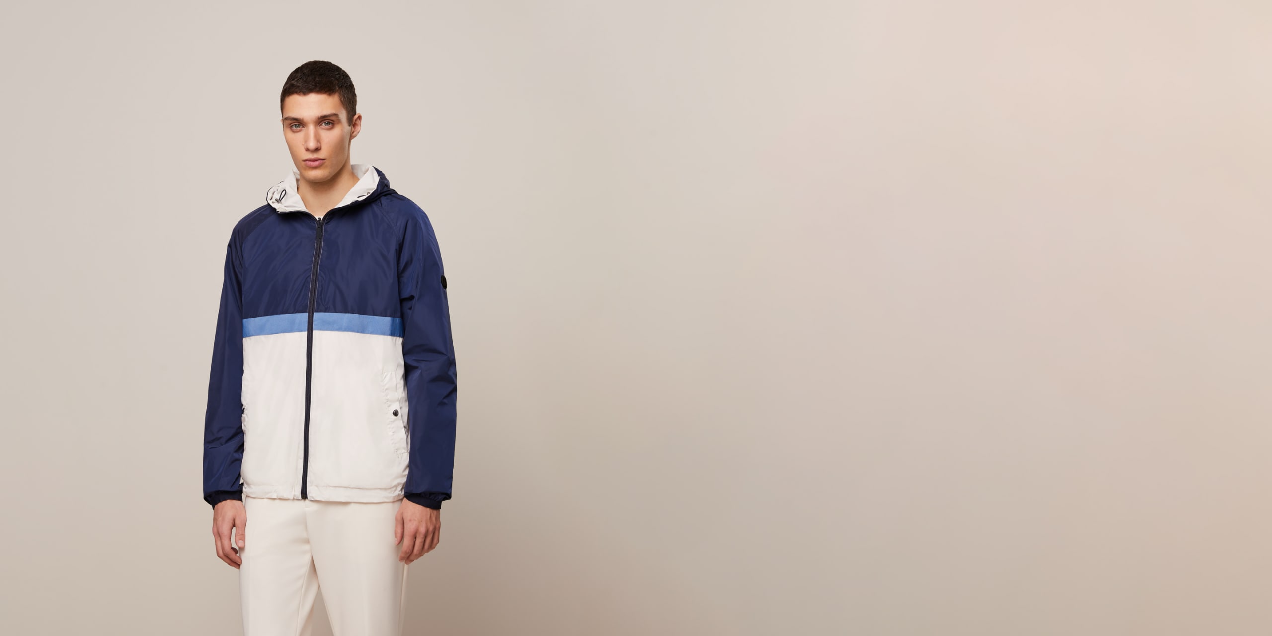 AlphaTauri | OLIGH V1.Y7.01 | Reversible Windbreaker Jacket in Off White for Men AlphaTauri | OLIGH V1.Y7.01 | Reversible Windbreaker Jacket in Off White for Men