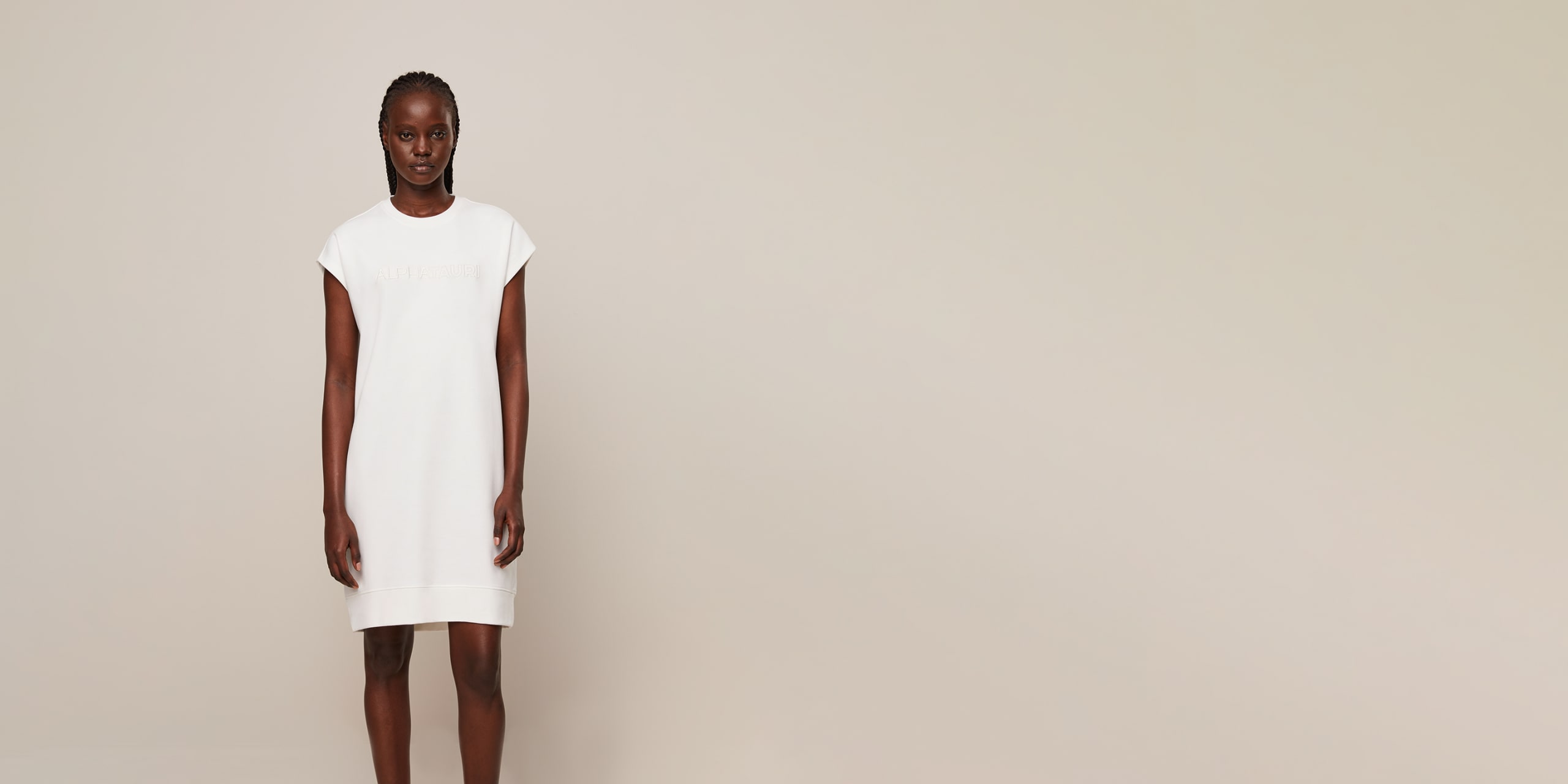 AlphaTauri | SHINAR V1.Y7.01 | Sweat Dress with Logo Embroidery in Ivory for Women AlphaTauri | SHINAR V1.Y7.01 | Sweat Dress with Logo Embroidery in Ivory for Women
