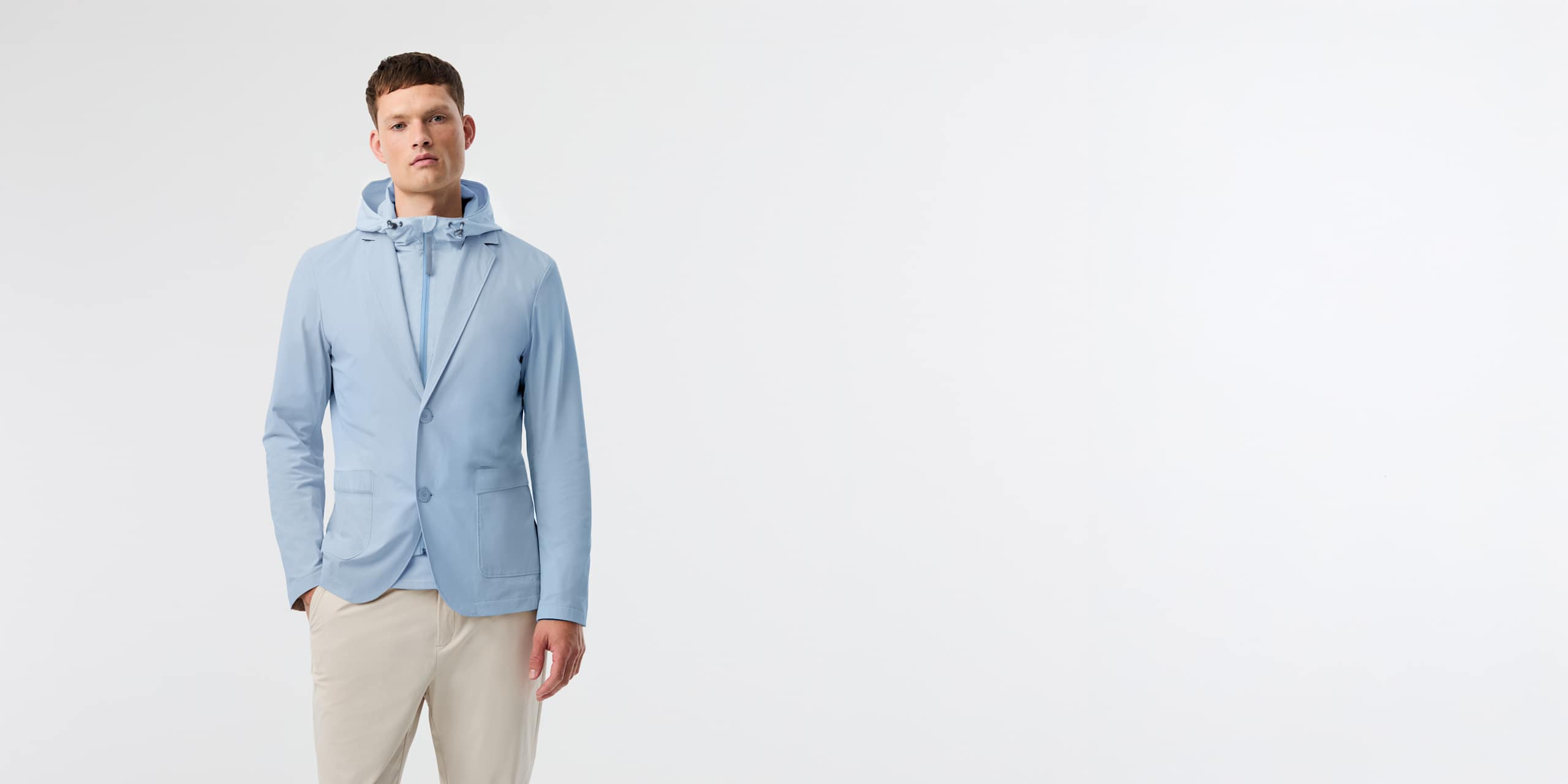 AlphaTauri | OBOSS V8.Y10.01 | Performance Stretch Travel Easy Blazer with detachable Bib in Clouded Blue for Men