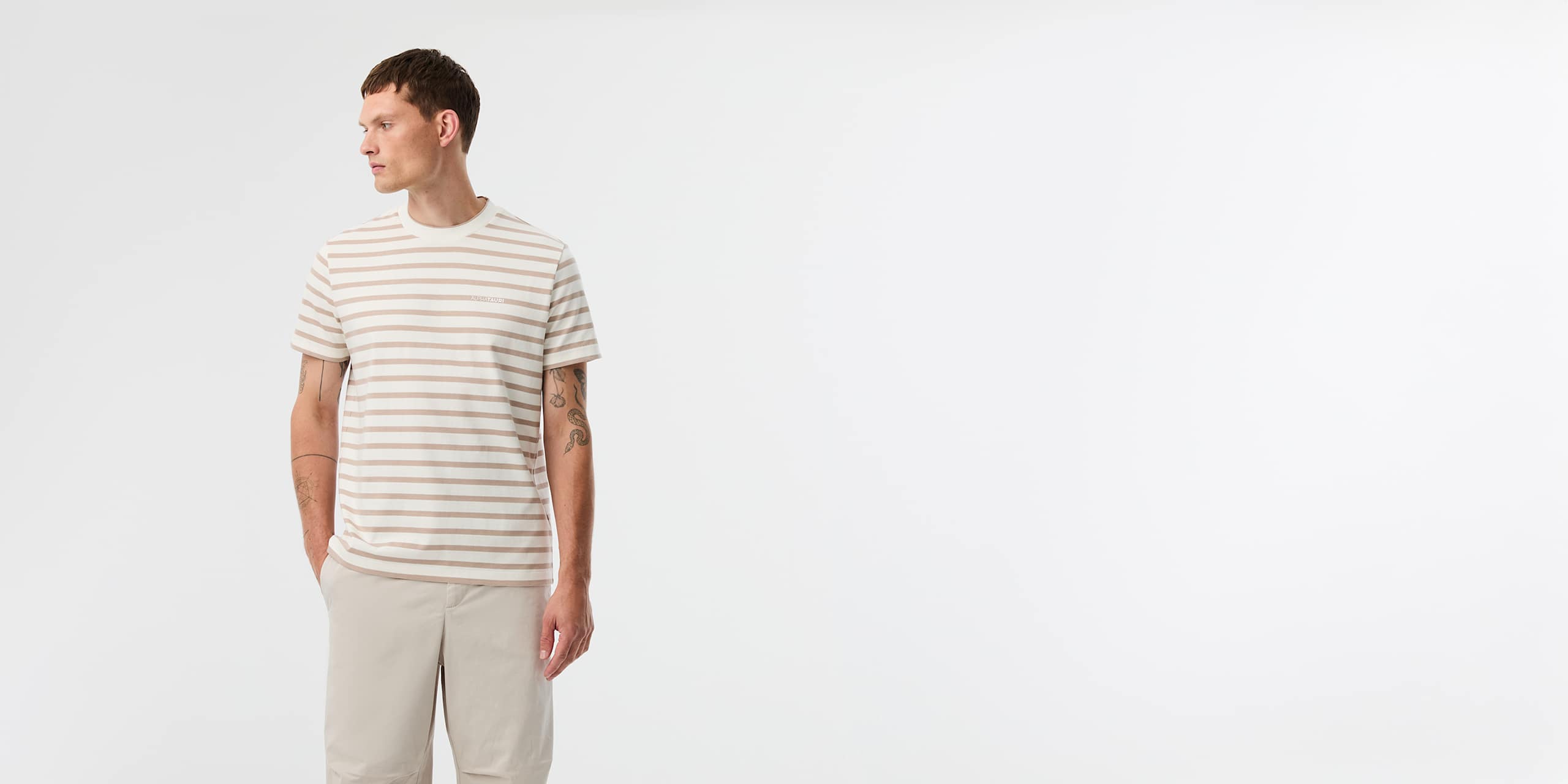 AlphaTauri | JIRO V1.Y10.01 | Striped T-Shirt with subtle Logo in White / Stone for Men