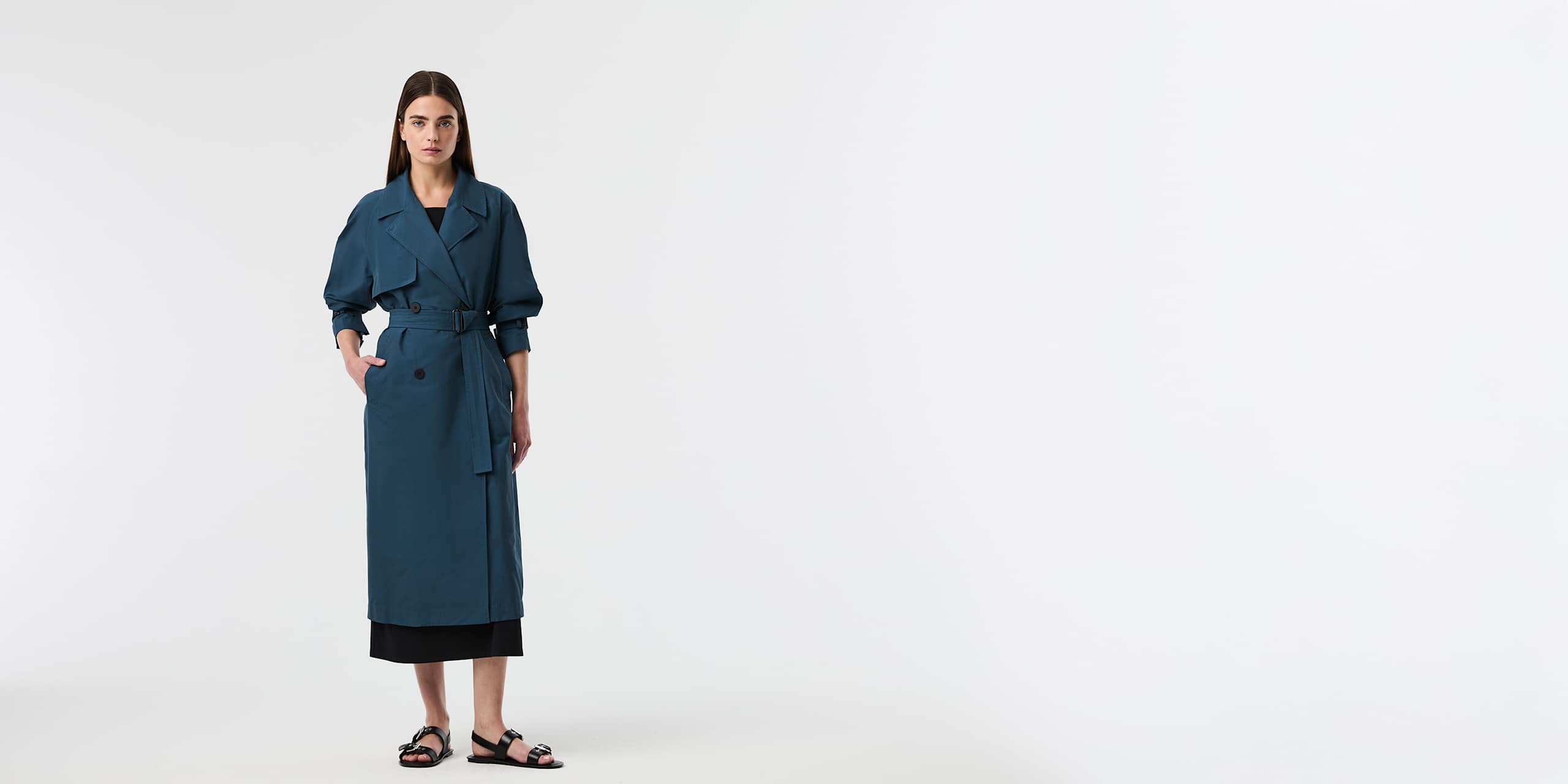 AlphaTauri | OLAV V1.Y10.01 | Trench-coat à double boutonnage avec ceinture in Teal for Femme