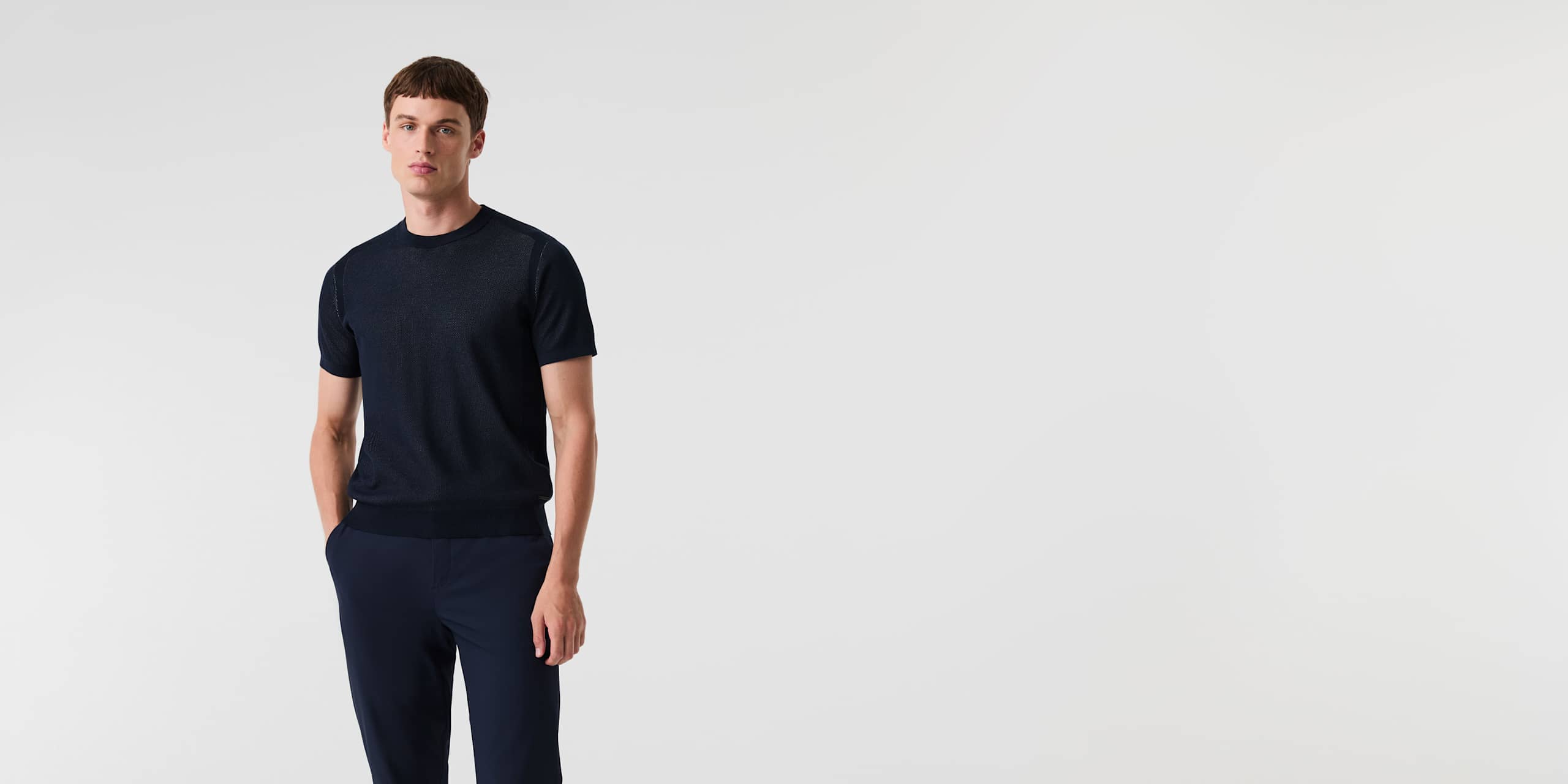 AlphaTauri | FAWEN V1.Y9.01 | Strick-T-Shirt aus Baumwolle und Lyocell in Navy für Herren AlphaTauri | FAWEN V1.Y9.01 | Strick-T-Shirt aus Baumwolle und Lyocell in Navy für Herren