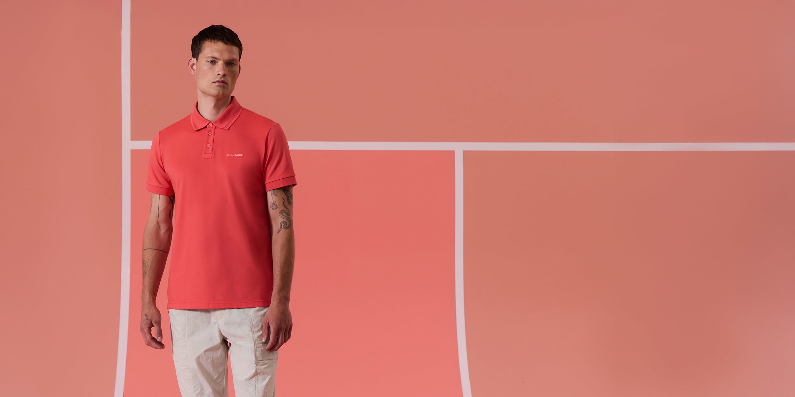 AlphaTauri | JESH V1.Y10.01 | Polo in piqué di misto cotone in Deep Peach for Uomo AlphaTauri | JESH V1.Y10.01 | Polo in piqué di misto cotone in Deep Peach for Uomo