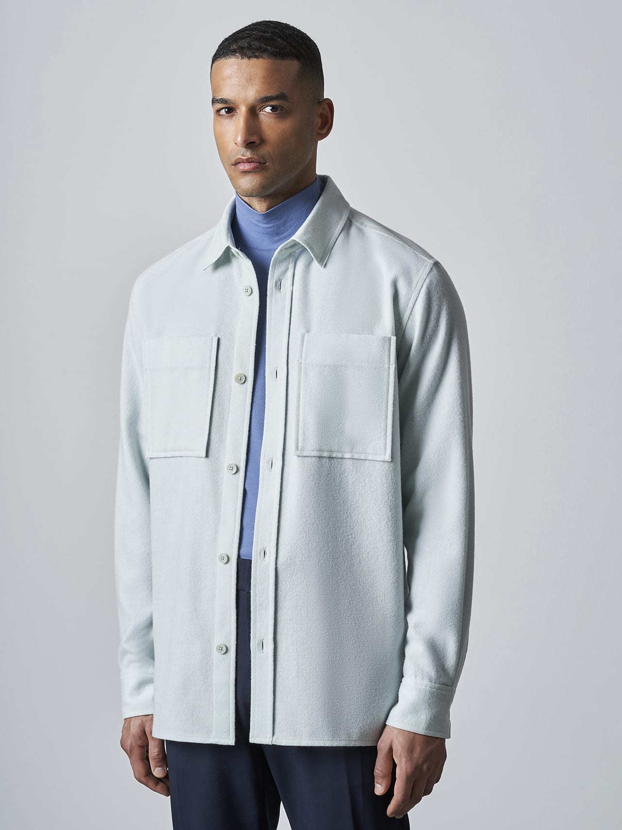 AlphaTauri | WOVER V1.Y5.02 | Wool Over-Shirt in Pale Blue  for Men