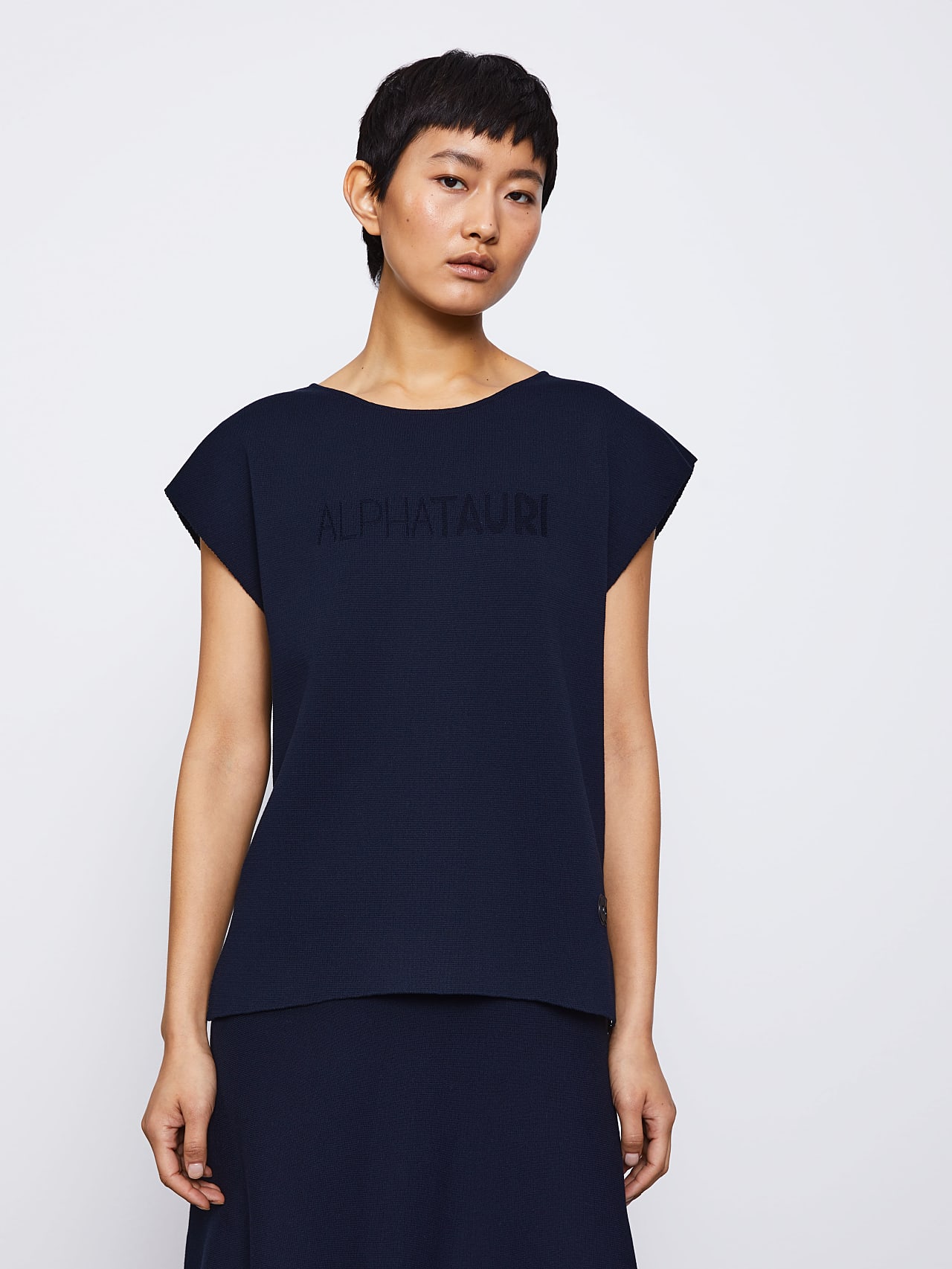 AlphaTauri | FILATA V1.Y6.01 | Knit Top with Logo Detail in navy for Women