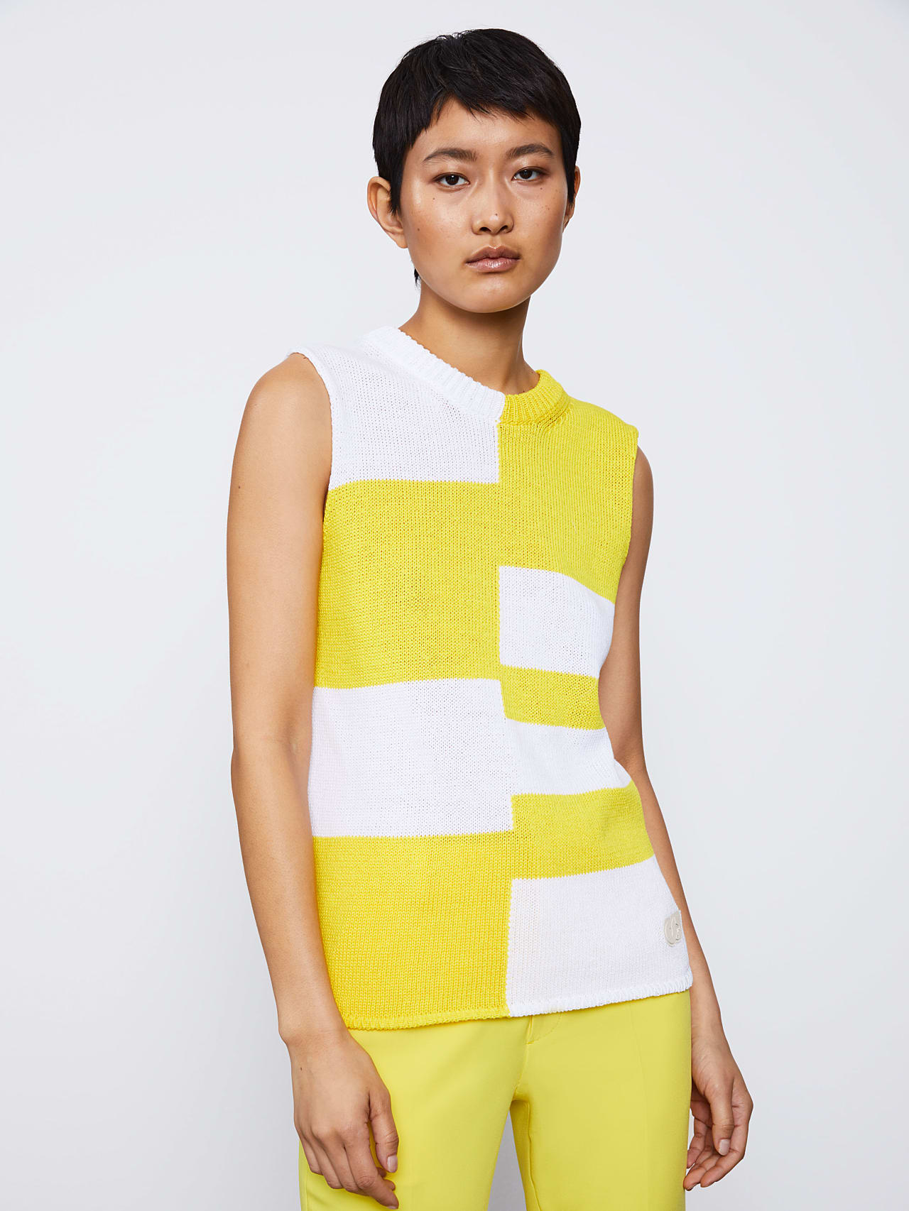 AlphaTauri | FOUTO V1.Y6.01 | Colourblock Knit Top in yellow / white for Women