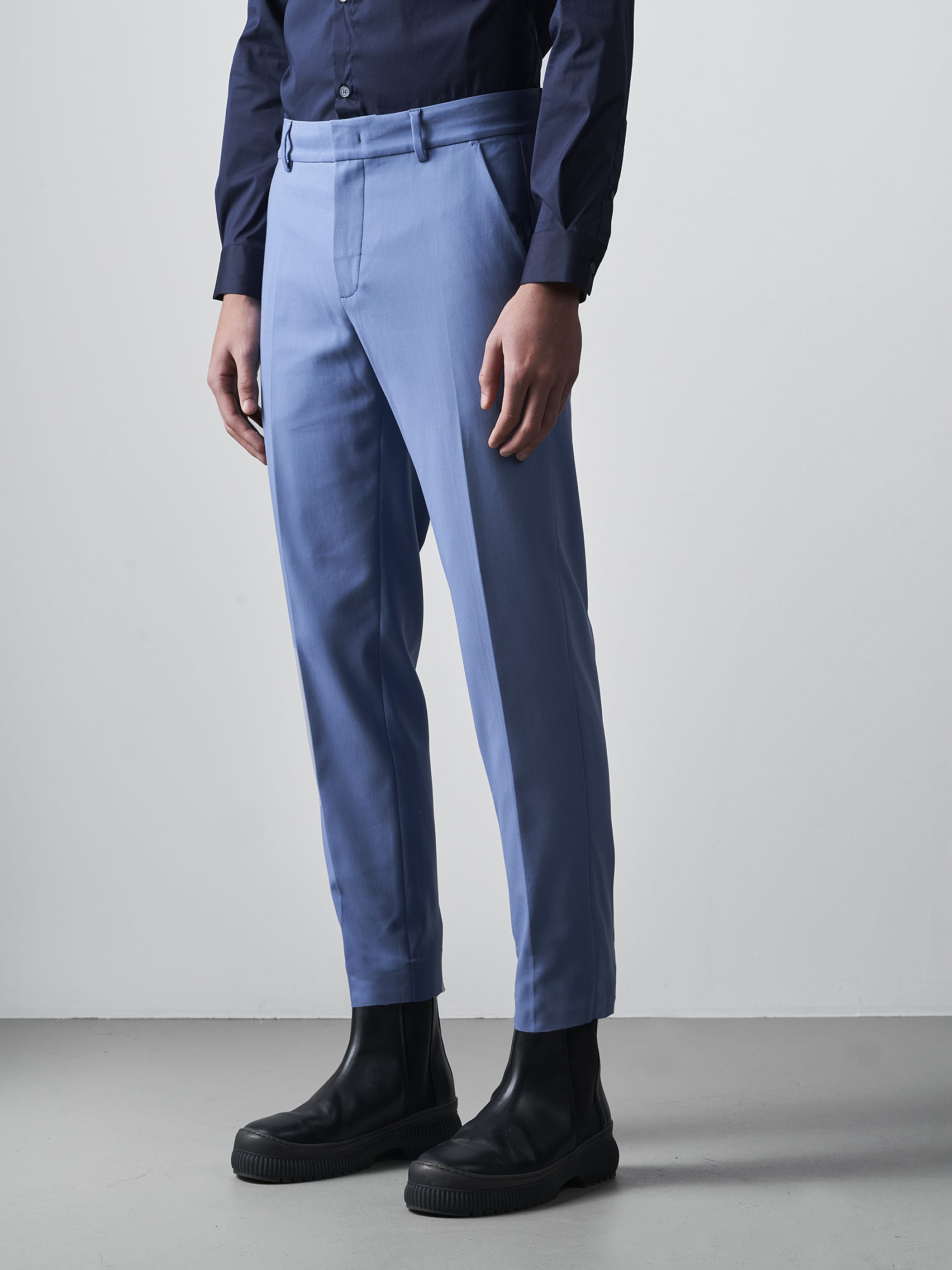 AlphaTauri | PELAN V1.Y5.02 | Tapered Trousers with Pleats in Light Blue for Men